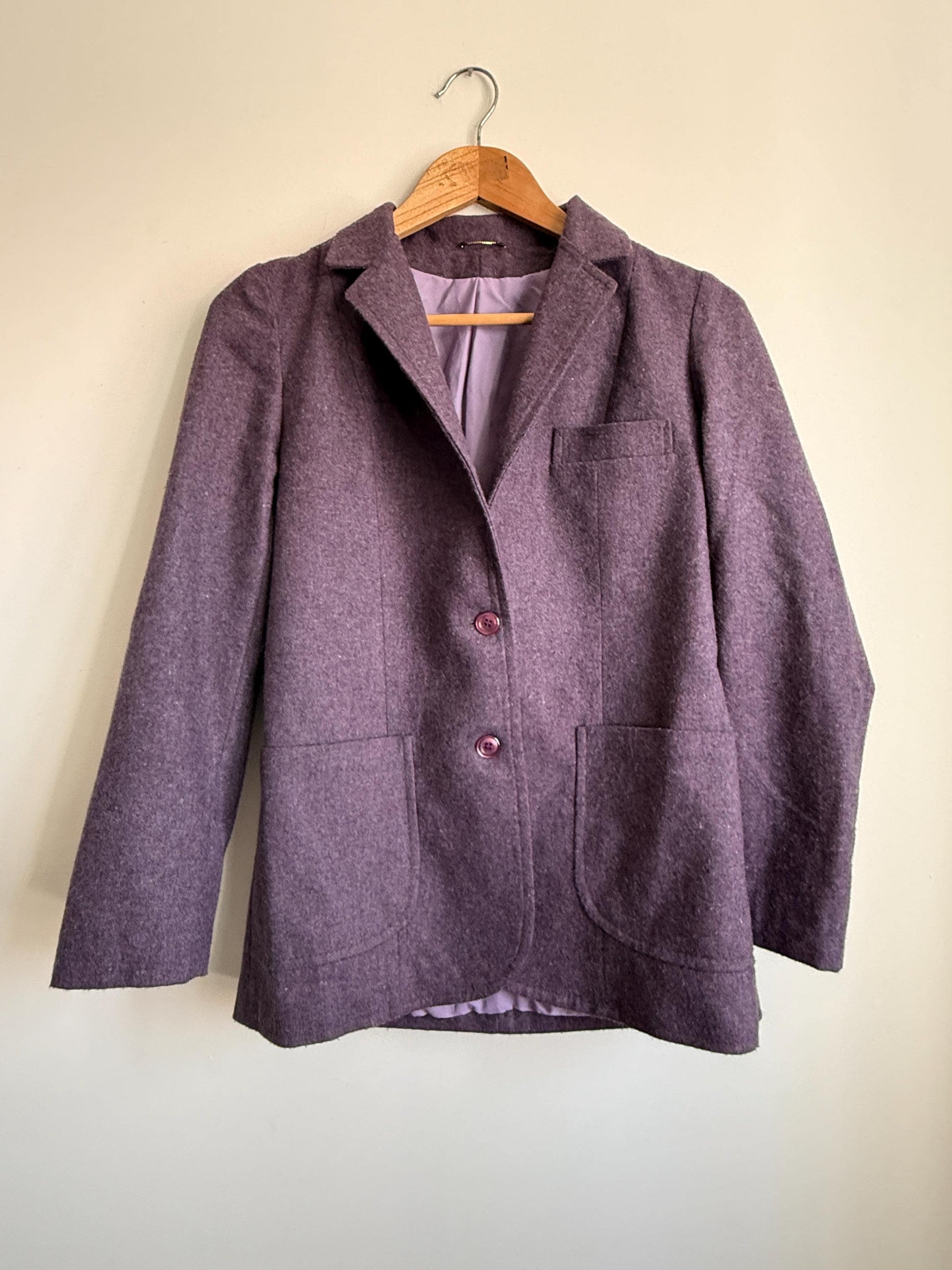 Vintage Heather Purple Wool Blend Blazer | Tailored Country Jacket | Classic Smart Coat | UK 10-12