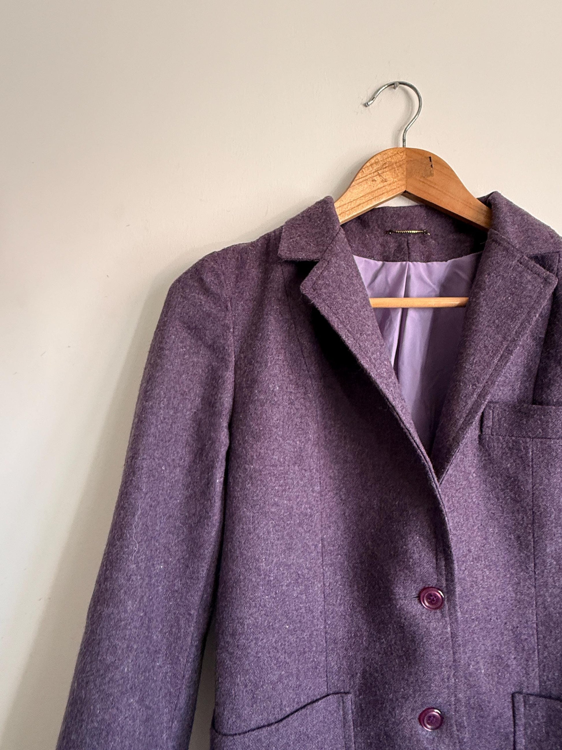 Vintage Heather Purple Wool Blend Blazer | Tailored Country Jacket | Classic Smart Coat | UK 10-12