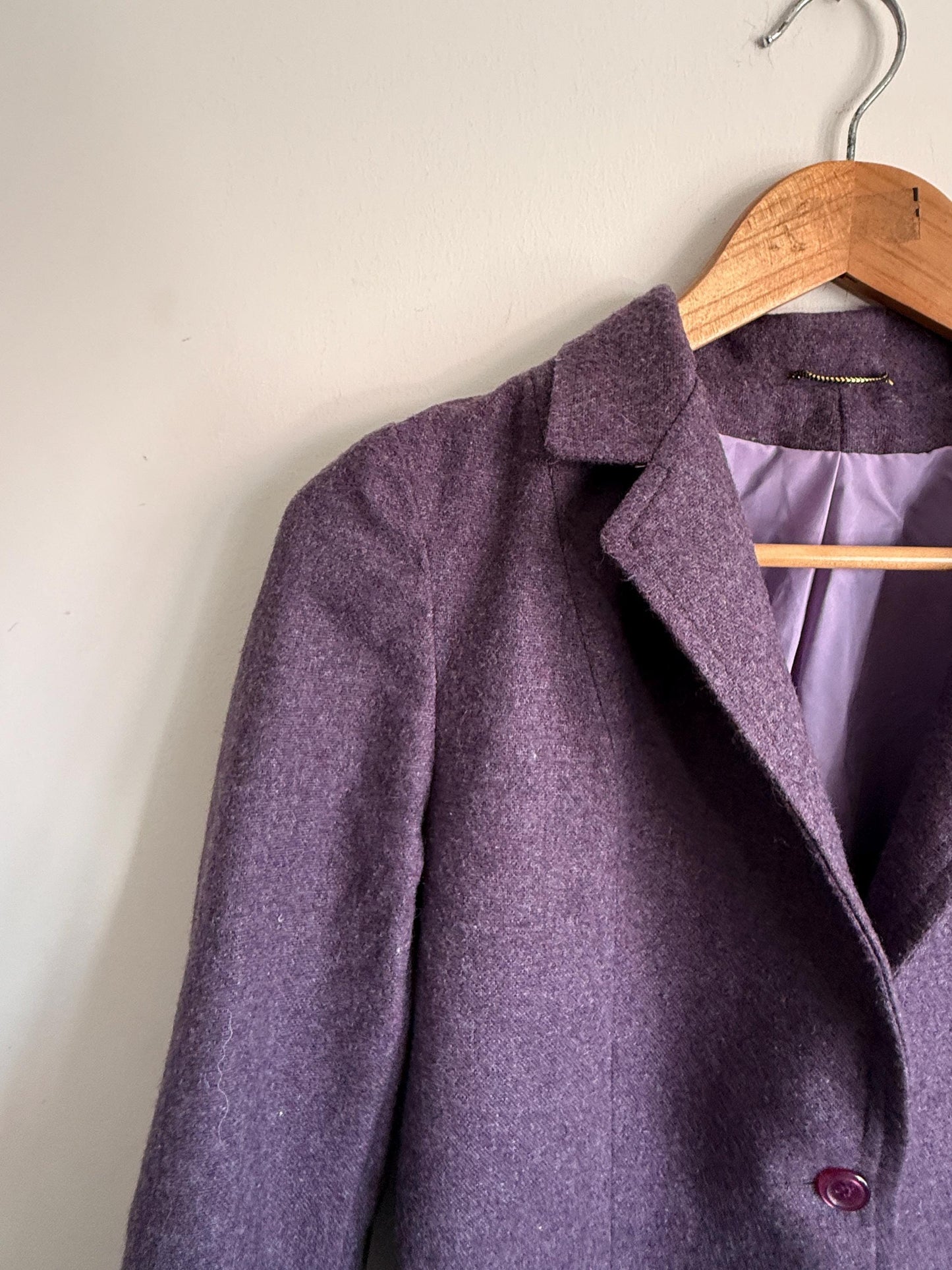 Vintage Heather Purple Wool Blend Blazer | Tailored Country Jacket | Classic Smart Coat | UK 10-12