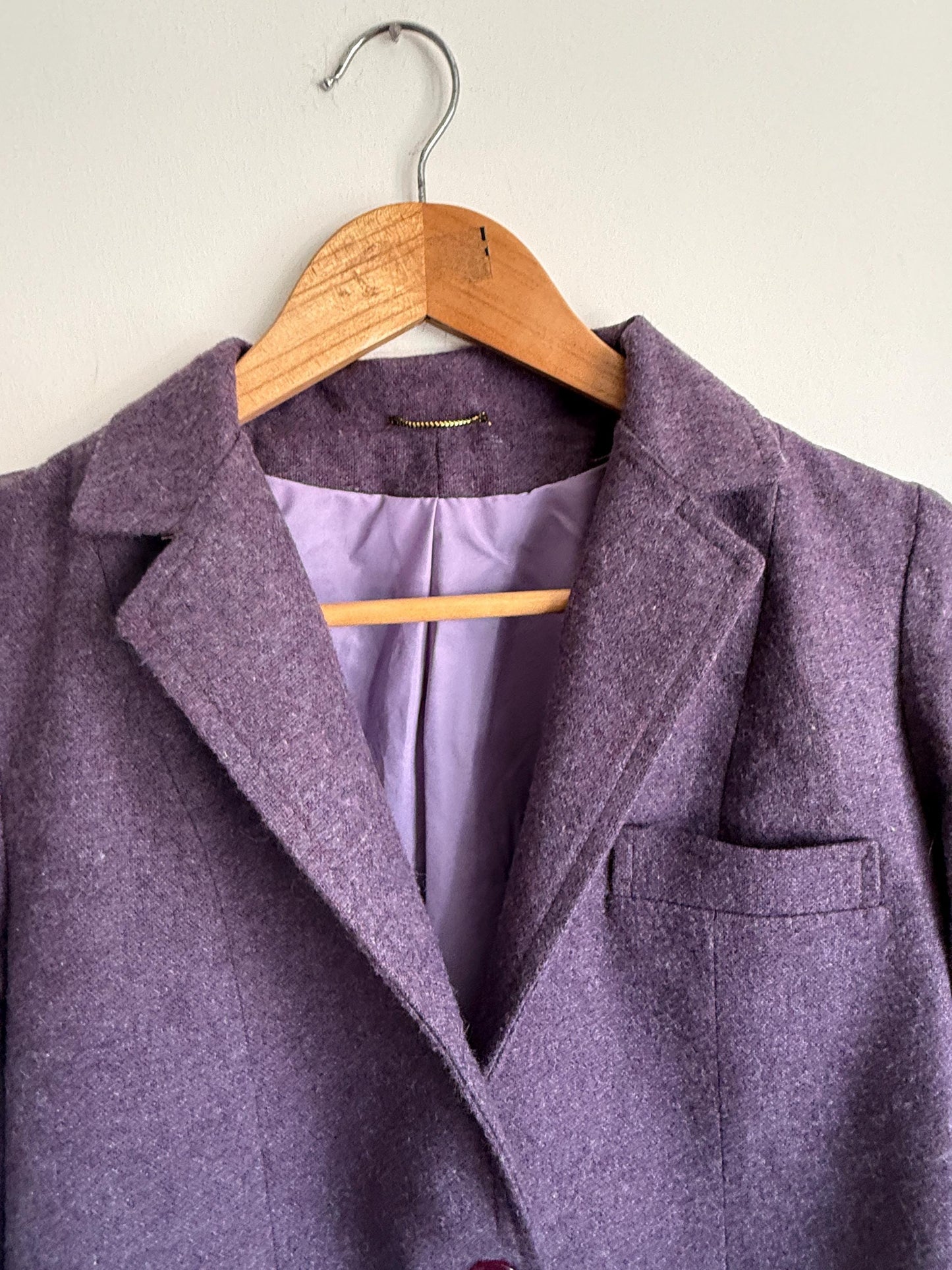 Vintage Heather Purple Wool Blend Blazer | Tailored Country Jacket | Classic Smart Coat | UK 10-12
