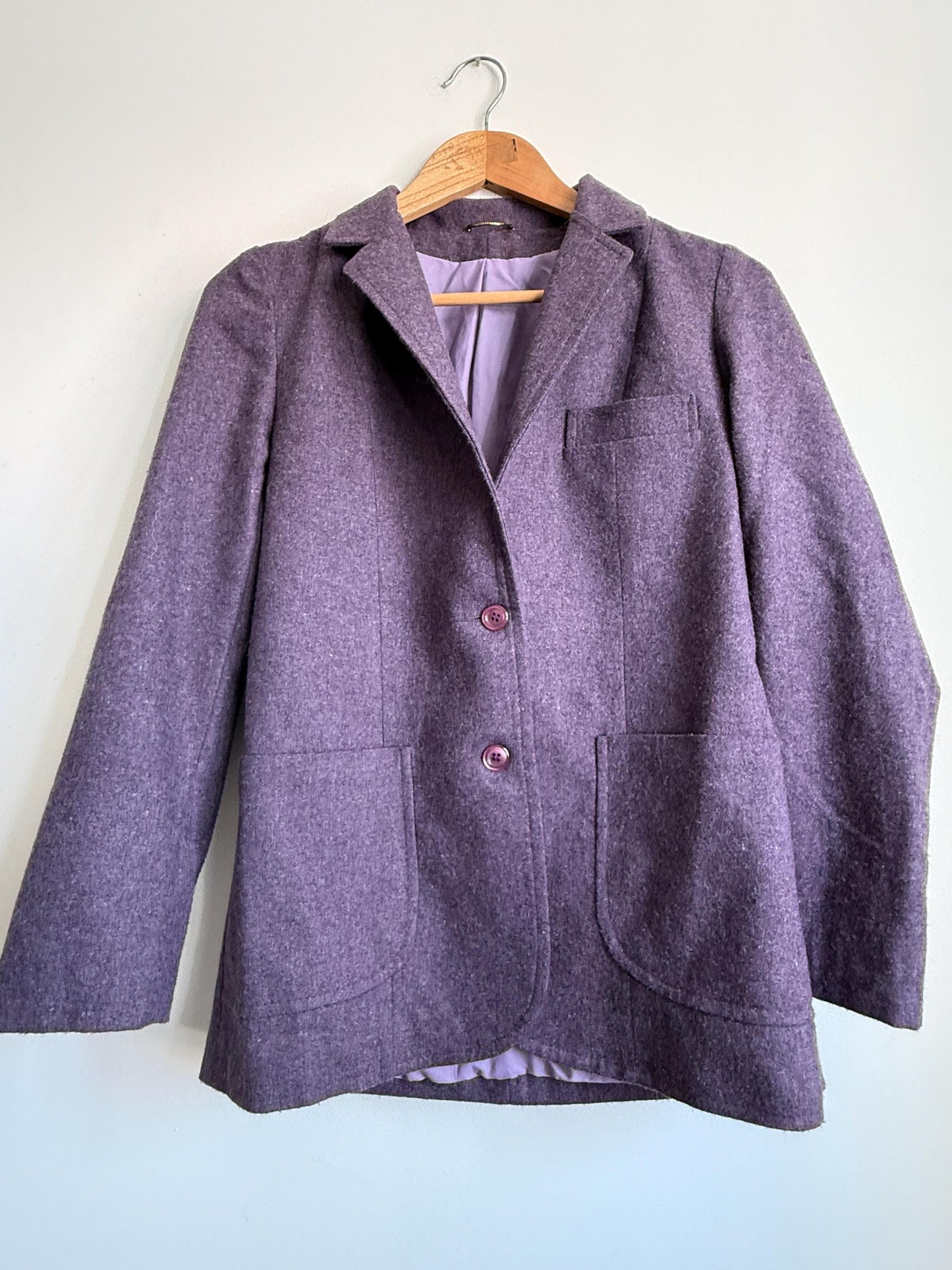 Vintage Heather Purple Wool Blend Blazer | Tailored Country Jacket | Classic Smart Coat | UK 10-12