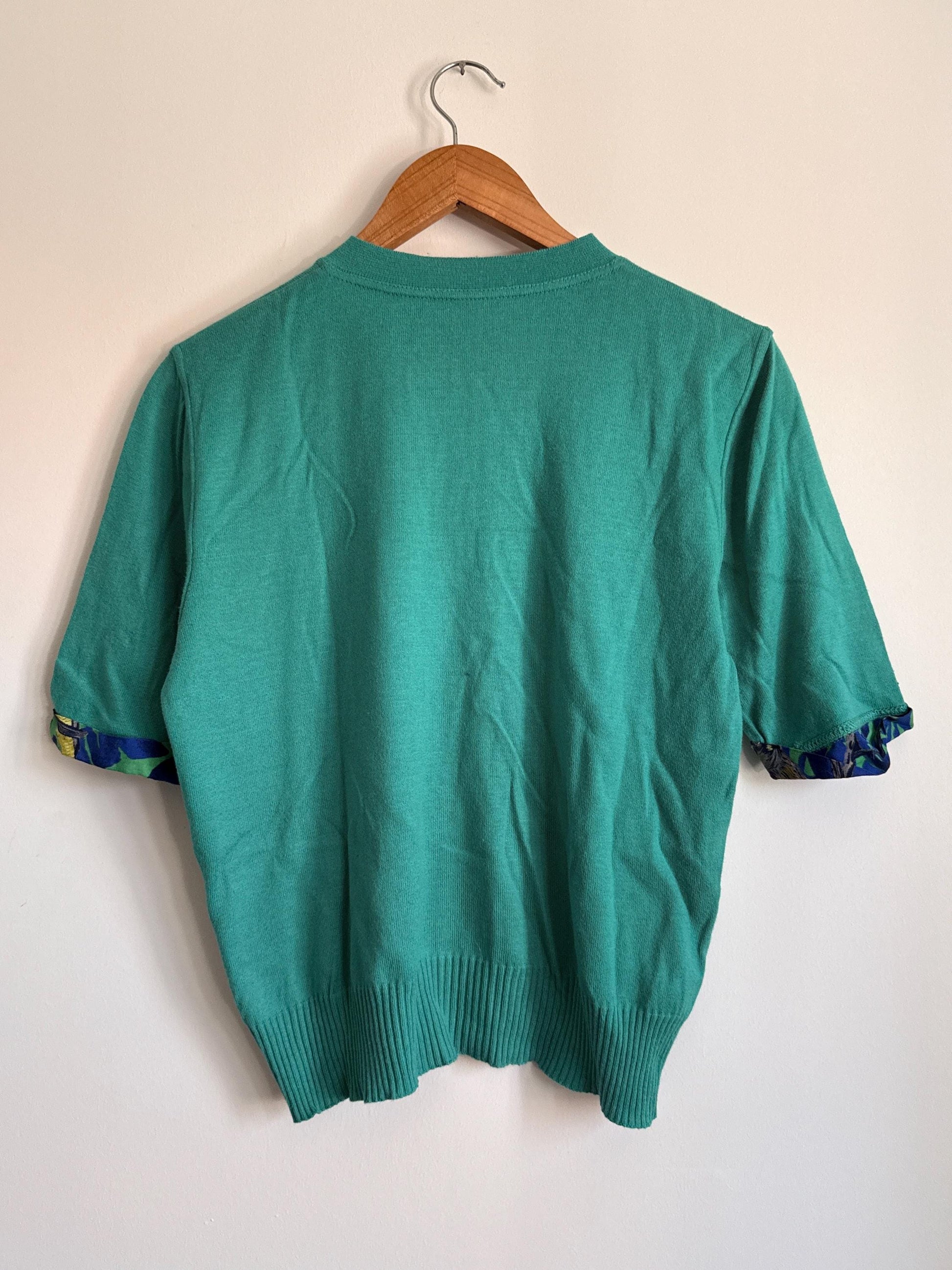 Vintage Heinzelmann Cardigan | Turquoise Knit Cardigan | Colour Pop Vintage Knitwear | Short Sleeve Cardigan | 1980s Sweater
