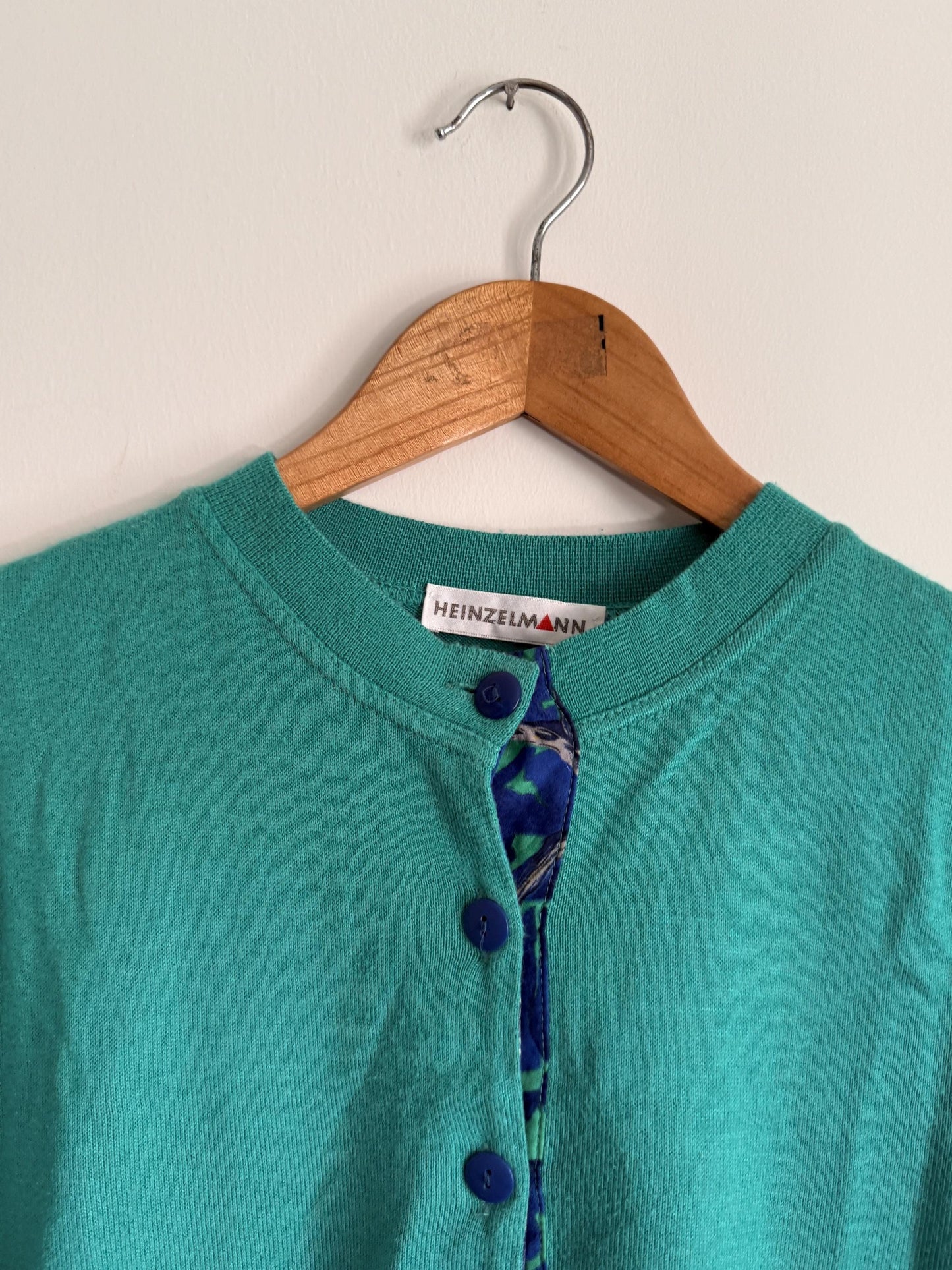 Vintage Heinzelmann Cardigan | Turquoise Knit Cardigan | Colour Pop Vintage Knitwear | Short Sleeve Cardigan | 1980s Sweater