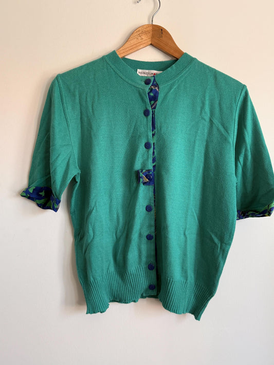 Vintage Heinzelmann Cardigan | Turquoise Knit Cardigan | Colour Pop Vintage Knitwear | Short Sleeve Cardigan | 1980s Sweater