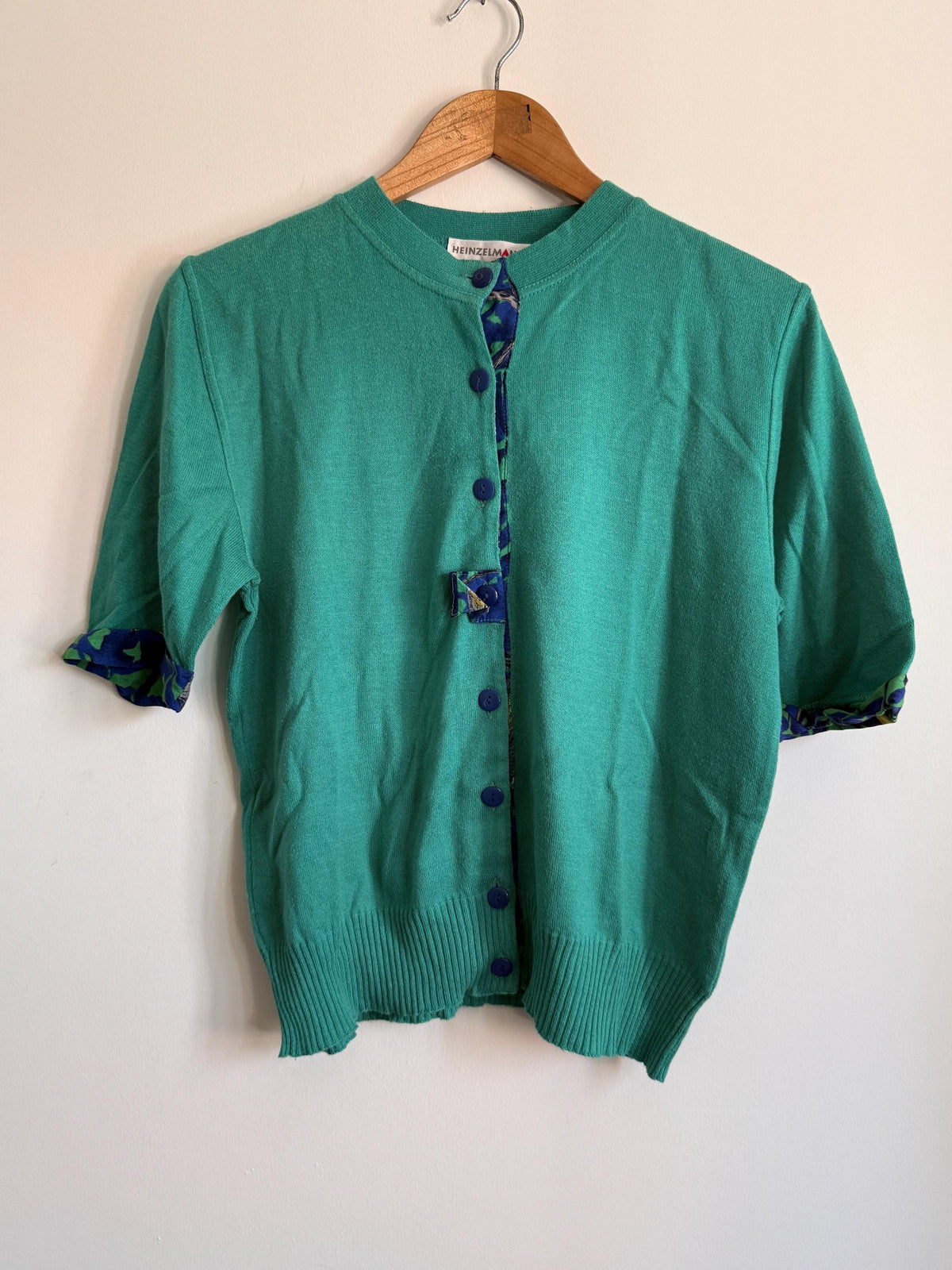 Vintage Heinzelmann Cardigan | Turquoise Knit Cardigan | Colour Pop Vintage Knitwear | Short Sleeve Cardigan | 1980s Sweater