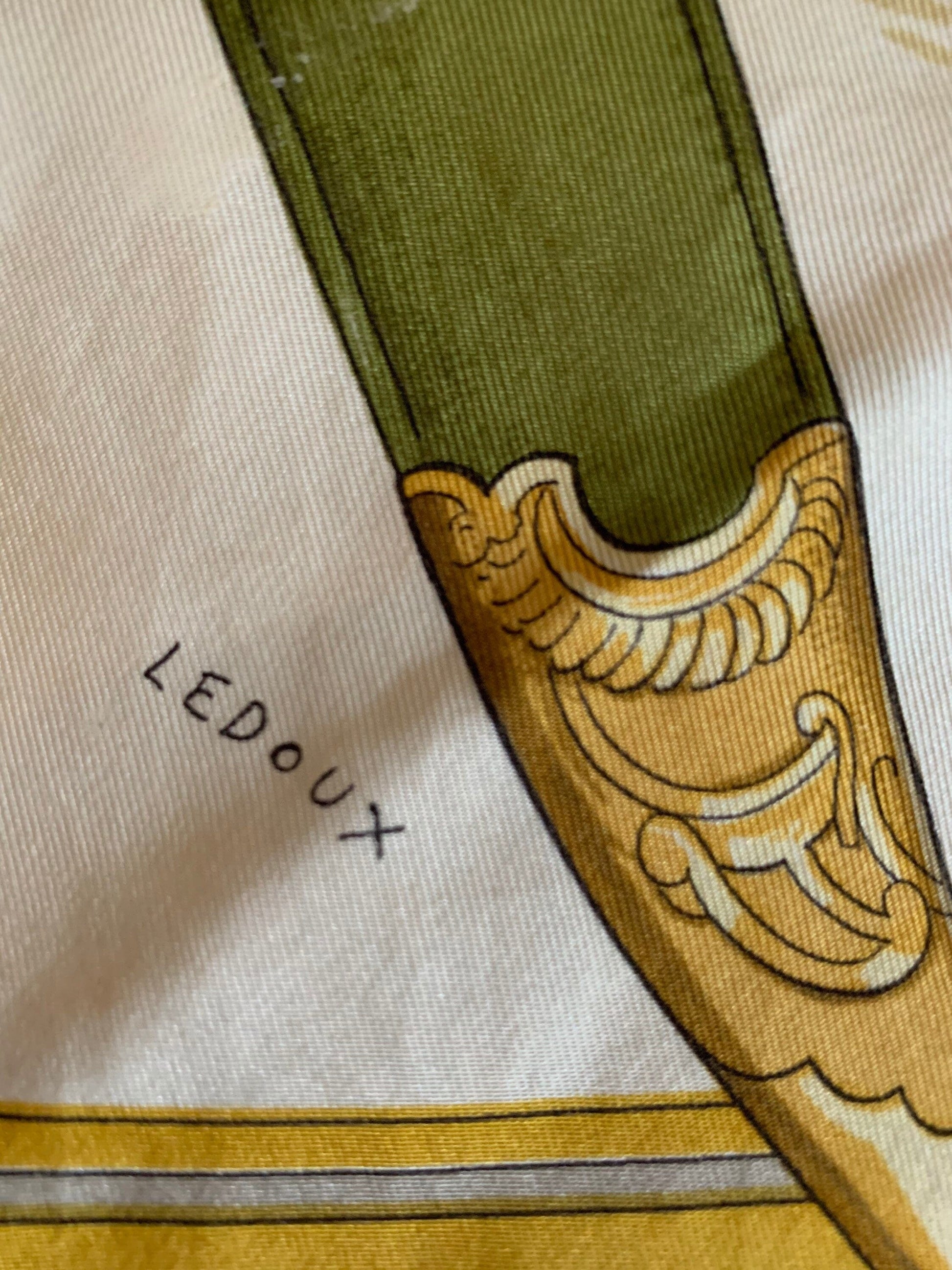 Vintage Hermes Scarf &#39;Armes de Chasse &#39; Phillip Ledoux 1970 Silk Scarf 90cm x 90cm - Navy Gold and Green Colourway