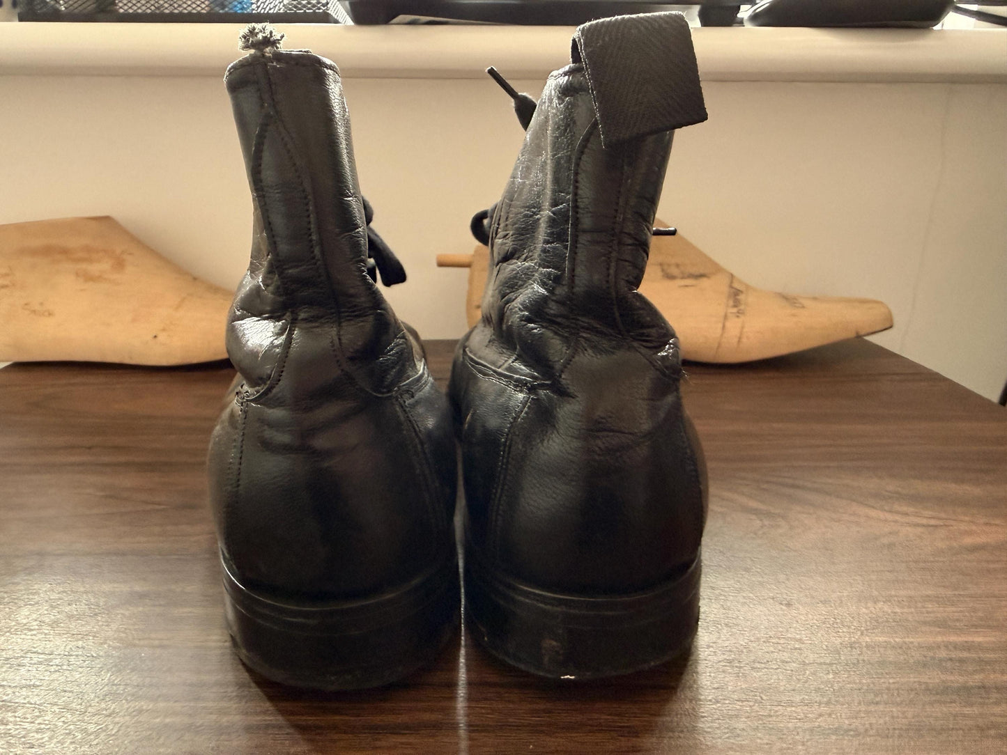 Vintage Hughson Black Leather Cap Toe Ankle Boots UK 8 | Handmade English Leather Lace Up Boots | Heritage Mens Footwear