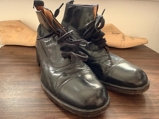 Vintage Hughson Black Leather Cap Toe Ankle Boots UK 8 | Handmade English Leather Lace Up Boots | Heritage Mens Footwear