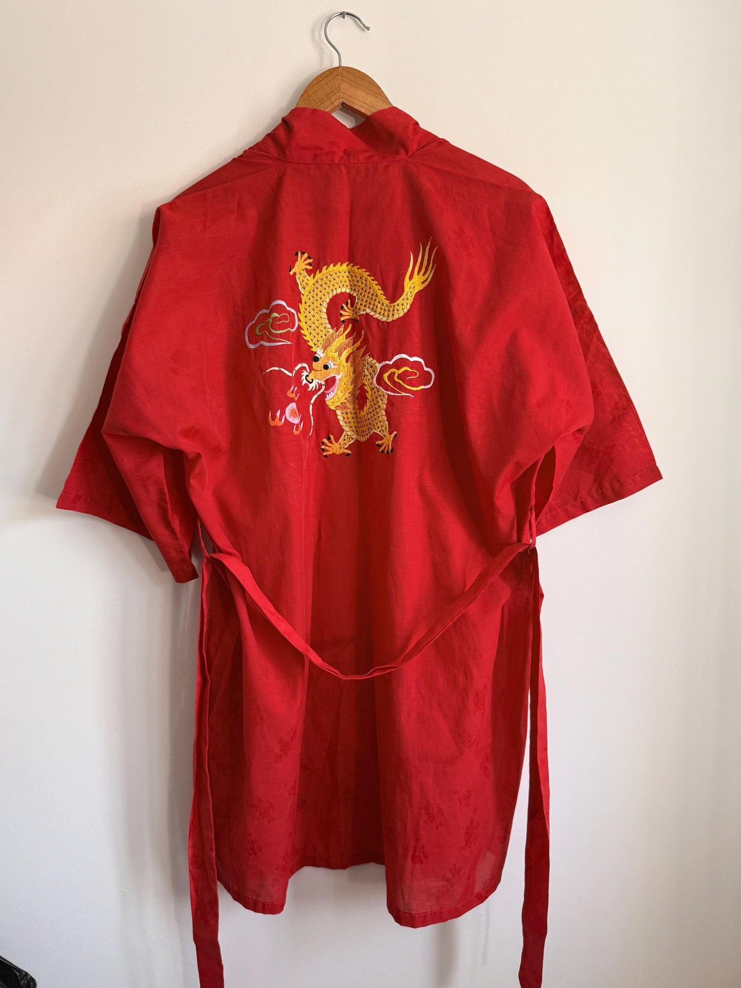 Vintage Japanese Dragon Kimono Jacket | Red Embroidered Robe | Oriental Dressing Gown | Dragon Embroidery | Festival Jacket | Loungewear