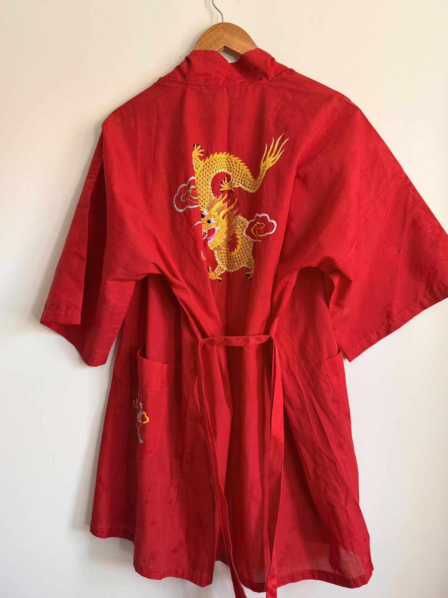 Vintage Japanese Dragon Kimono Jacket | Red Embroidered Robe | Oriental Dressing Gown | Dragon Embroidery | Festival Jacket | Loungewear