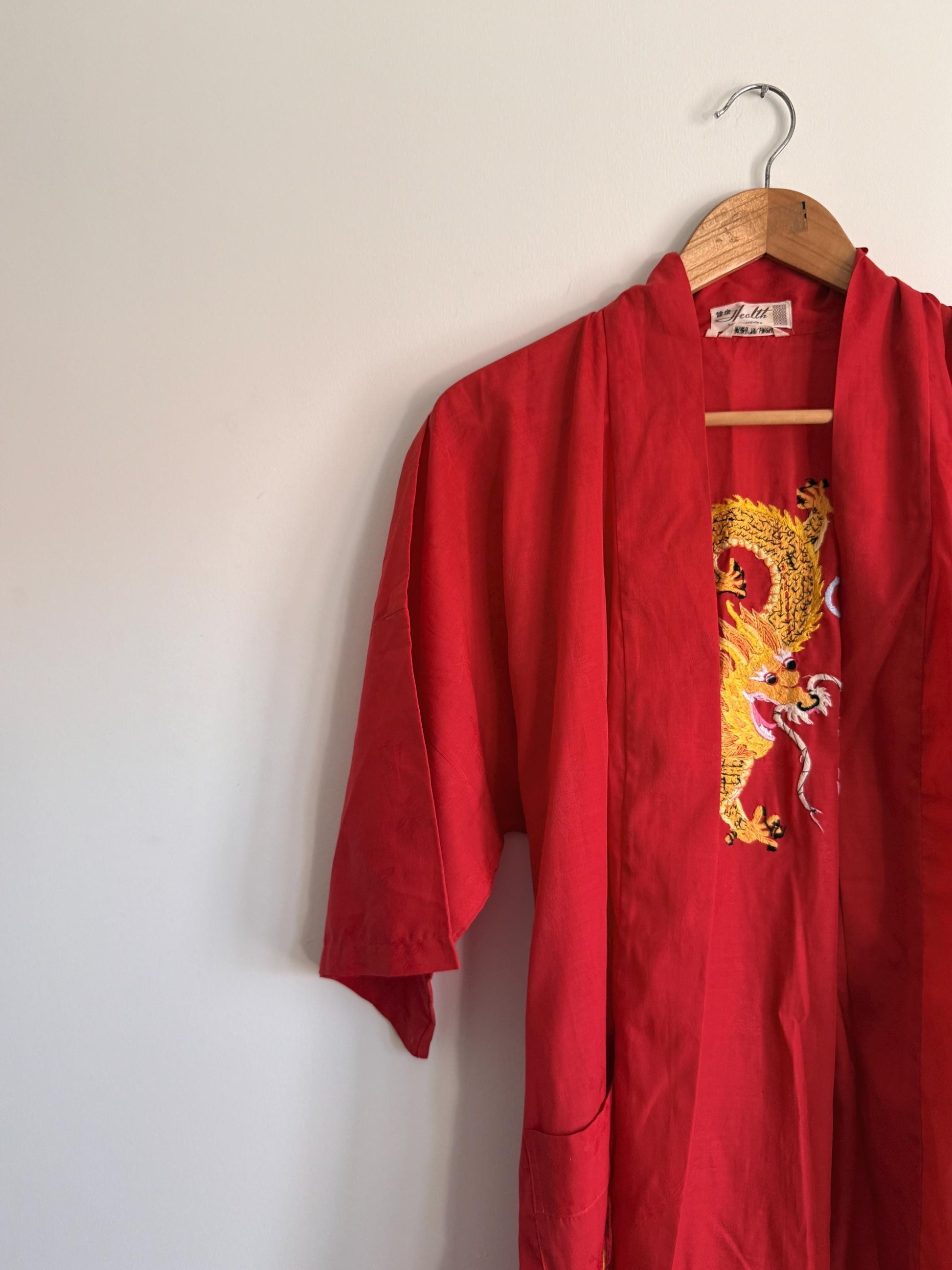 Vintage Japanese Dragon Kimono Jacket | Red Embroidered Robe | Oriental Dressing Gown | Dragon Embroidery | Festival Jacket | Loungewear