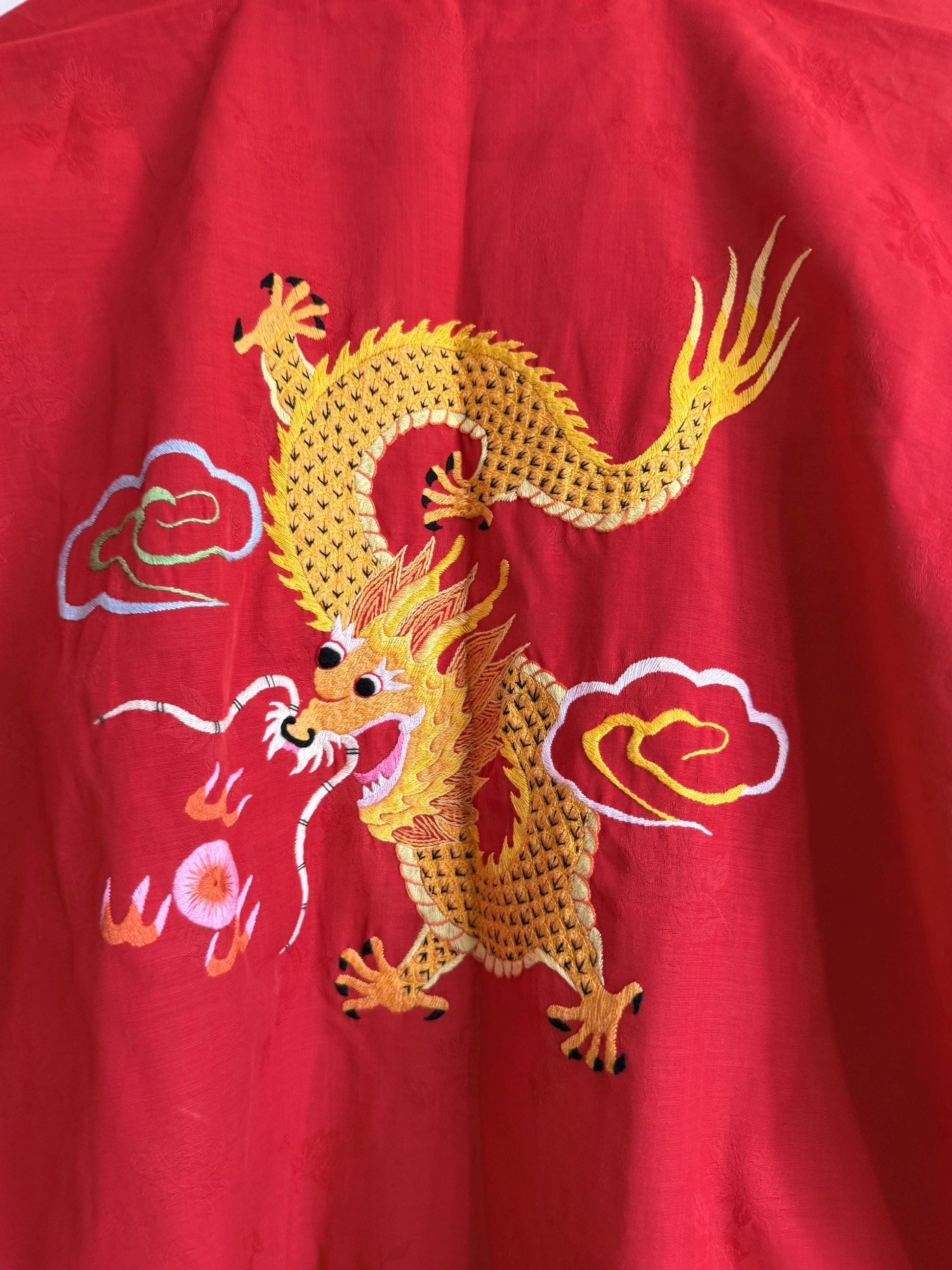 Vintage Japanese Dragon Kimono Jacket | Red Embroidered Robe | Oriental Dressing Gown | Dragon Embroidery | Festival Jacket | Loungewear