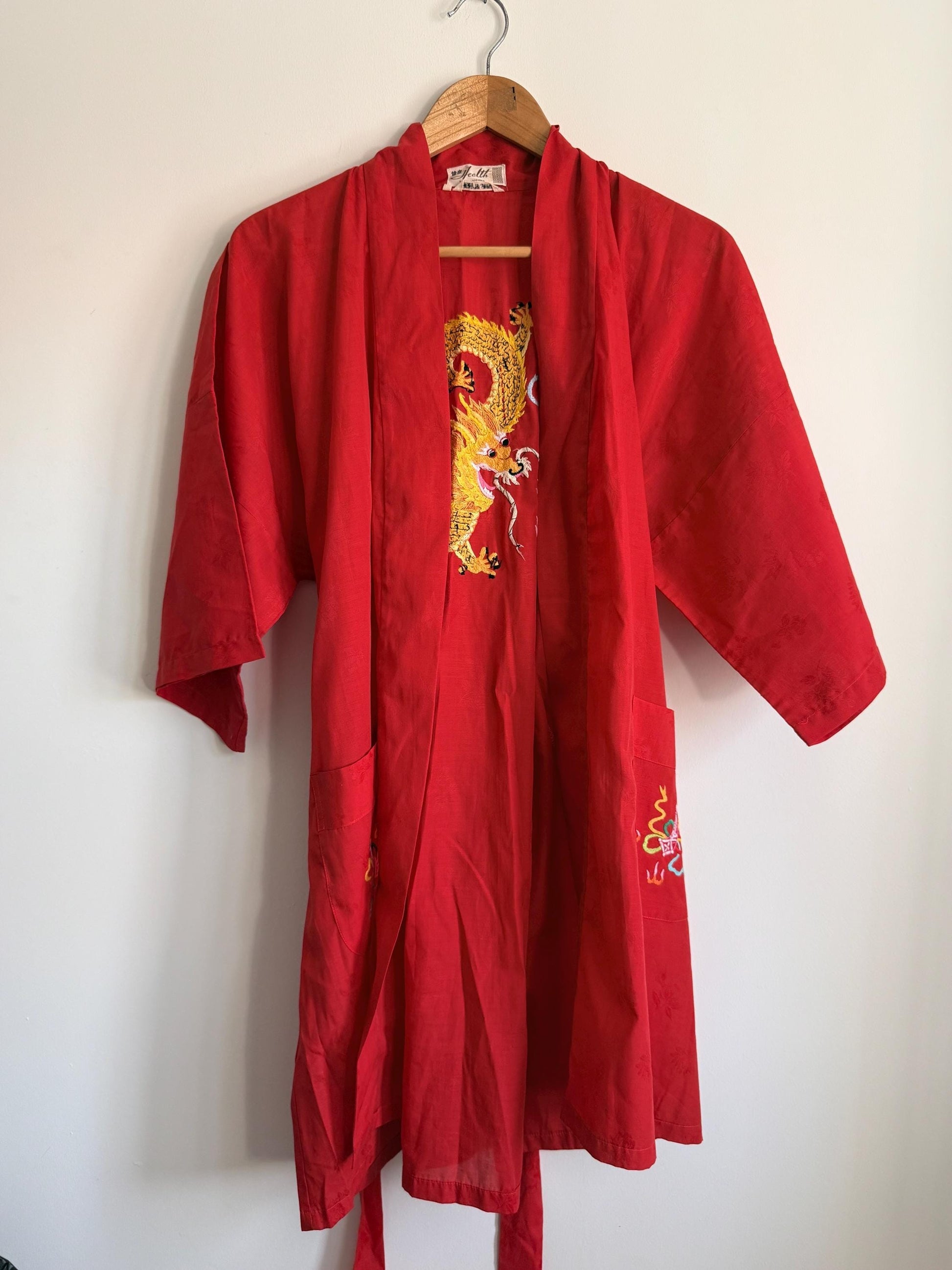 Vintage Japanese Dragon Kimono Jacket | Red Embroidered Robe | Oriental Dressing Gown | Dragon Embroidery | Festival Jacket | Loungewear