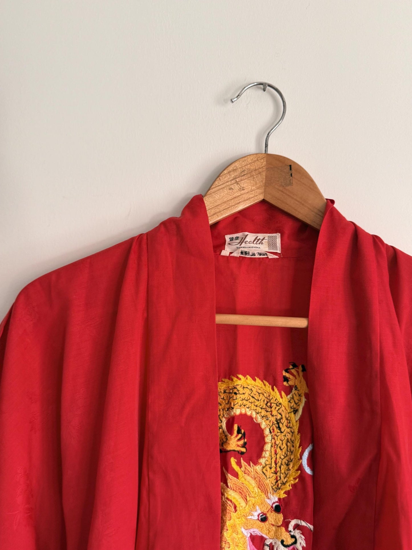 Vintage Japanese Dragon Kimono Jacket | Red Embroidered Robe | Oriental Dressing Gown | Dragon Embroidery | Festival Jacket | Loungewear