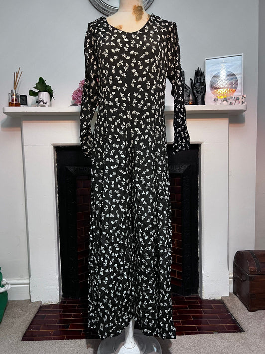 Vintage Jumpsuit 90s Floral Black White Romper Playsuit Black and white