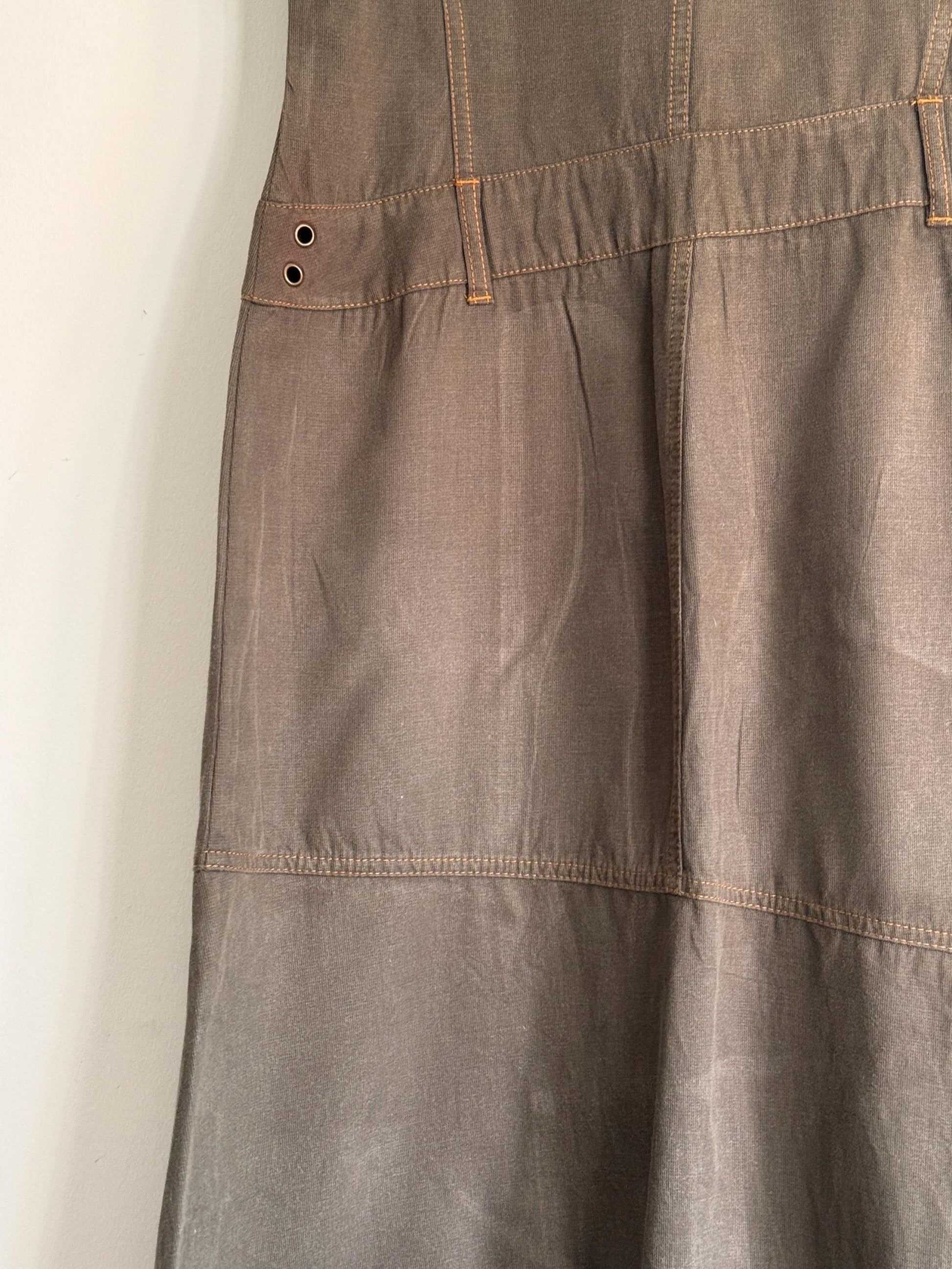 Vintage Khaki Utility Midi Dress UK 14 | Y2K Linen Blend Dress | Safari Dress | Minimalist Summer Dress | Pocket Dress | Asymmetric Dress