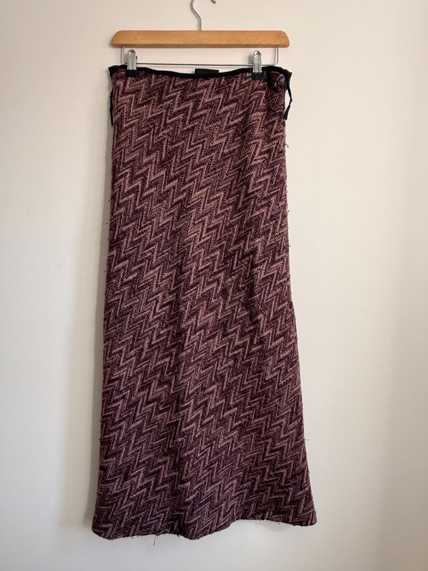 Vintage Knit Maxi Skirt UK 12 | Chevron Knit Skirt | Brown Mauve Maxi | 1990s Textured Skirt | Boho Vintage