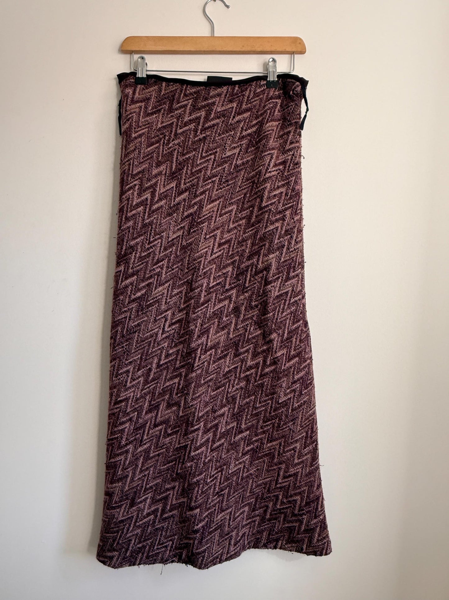 Vintage Knit Maxi Skirt UK 12 | Chevron Knit Skirt | Brown Mauve Maxi | 1990s Textured Skirt | Boho Vintage