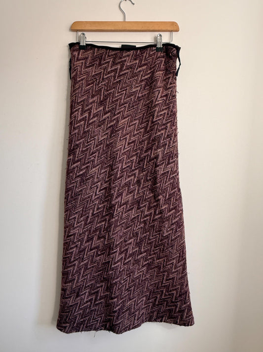 Vintage Knit Maxi Skirt UK 12 | Chevron Knit Skirt | Brown Mauve Maxi | 1990s Textured Skirt | Boho Vintage