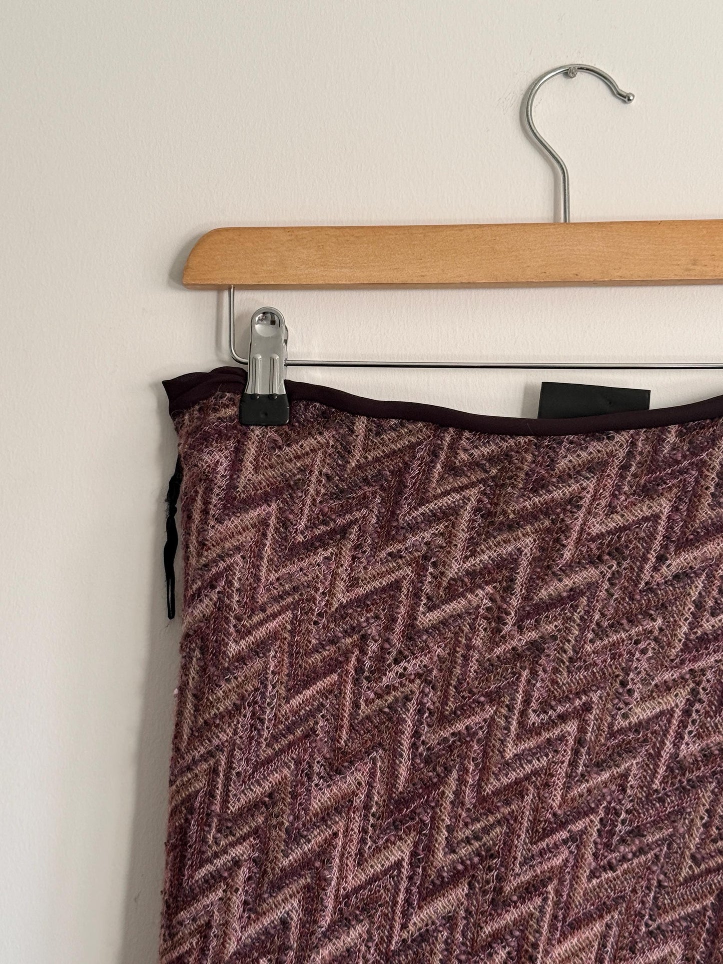 Vintage Knit Maxi Skirt UK 12 | Chevron Knit Skirt | Brown Mauve Maxi | 1990s Textured Skirt | Boho Vintage