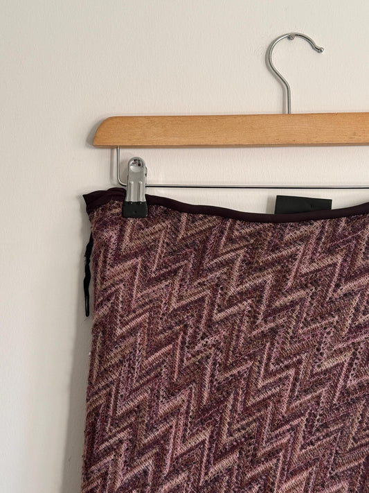 Vintage Knit Maxi Skirt UK 12 | Chevron Knit Skirt | Brown Mauve Maxi | 1990s Textured Skirt | Boho Vintage