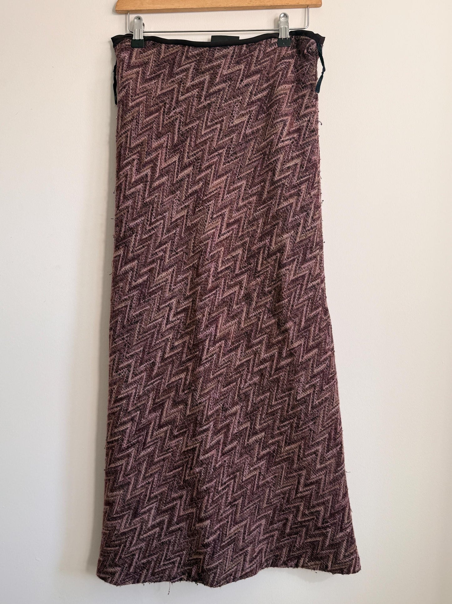Vintage Knit Maxi Skirt UK 12 | Chevron Knit Skirt | Brown Mauve Maxi | 1990s Textured Skirt | Boho Vintage
