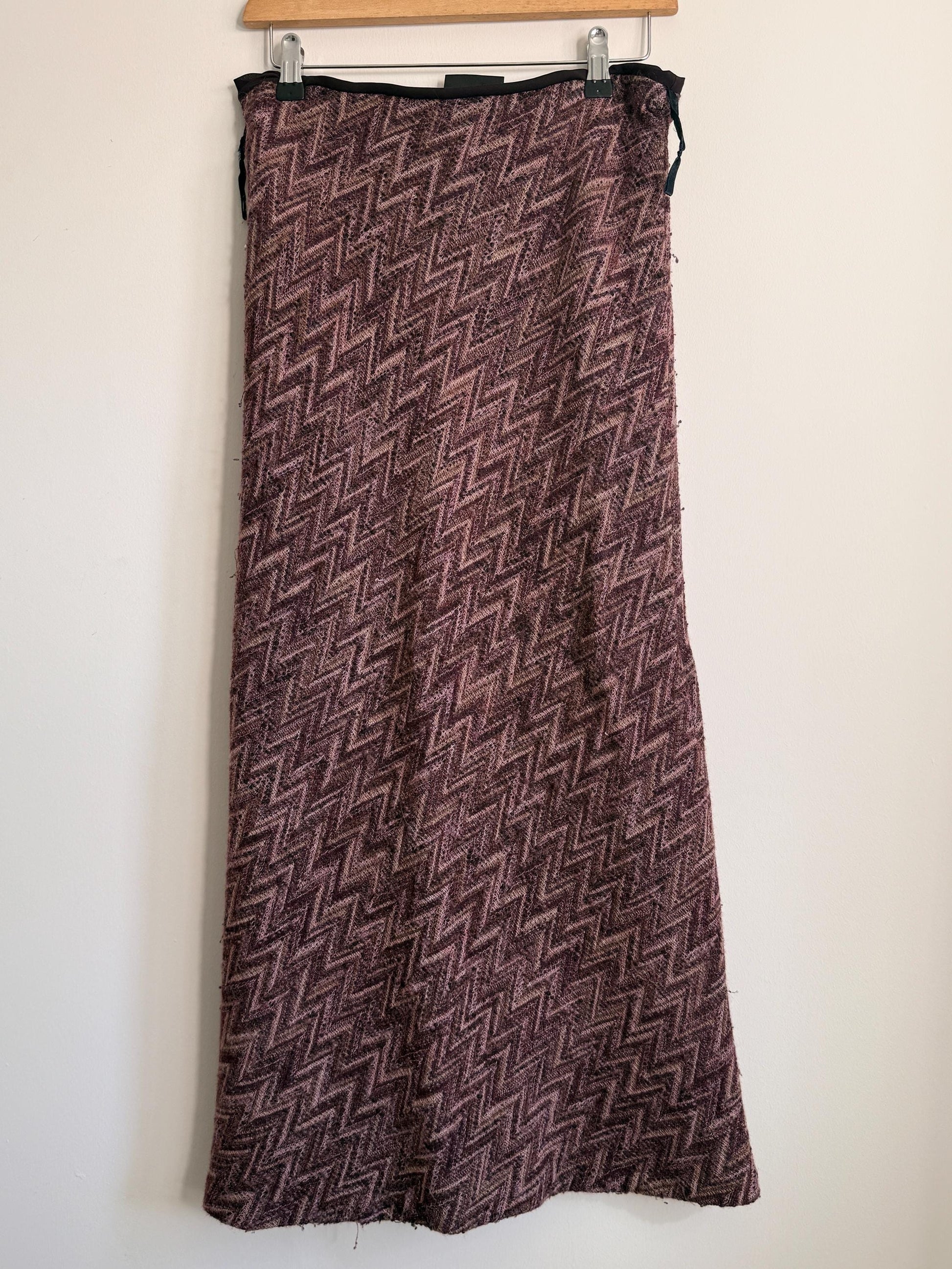 Vintage Knit Maxi Skirt UK 12 | Chevron Knit Skirt | Brown Mauve Maxi | 1990s Textured Skirt | Boho Vintage