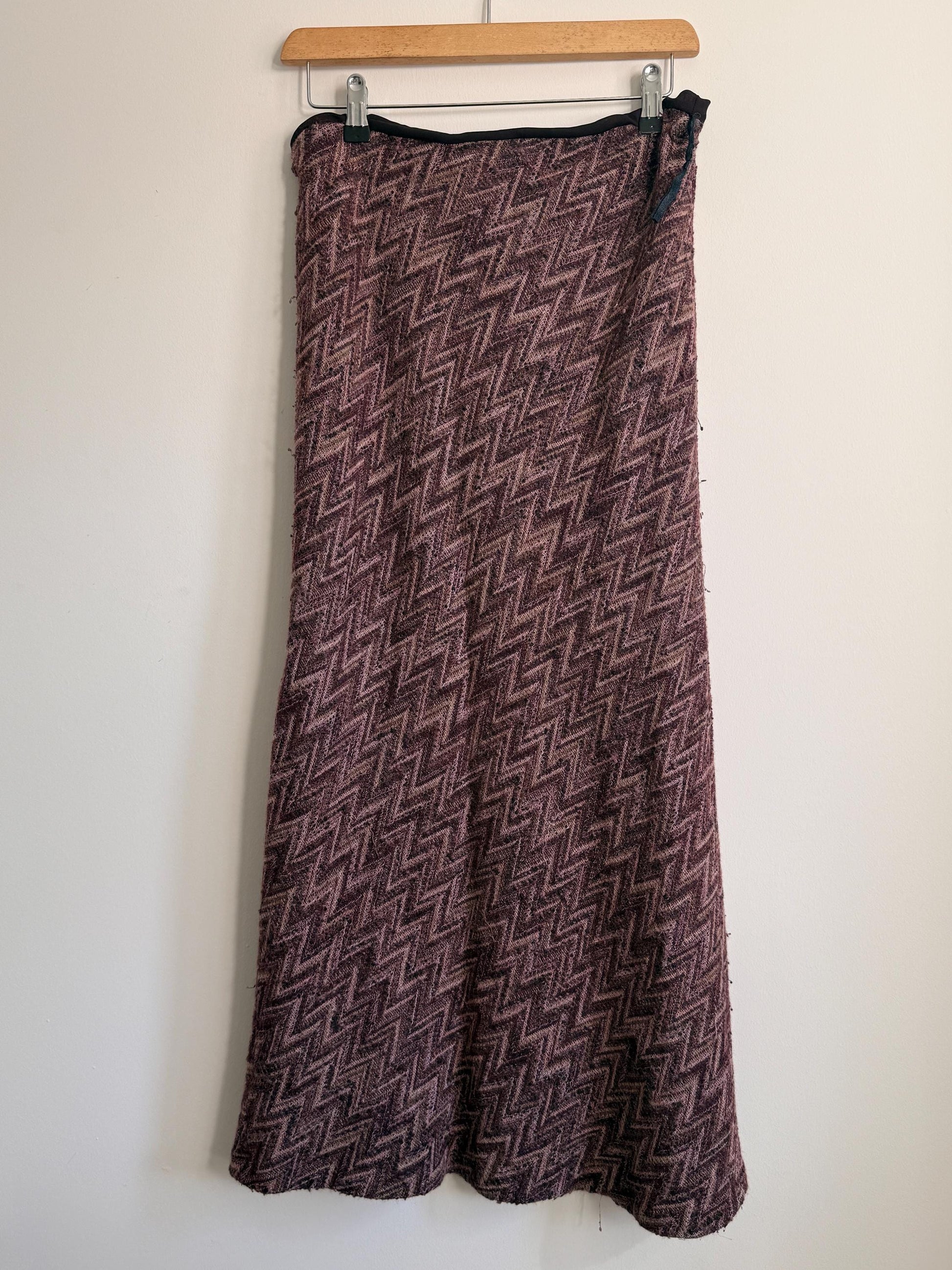 Vintage Knit Maxi Skirt UK 12 | Chevron Knit Skirt | Brown Mauve Maxi | 1990s Textured Skirt | Boho Vintage