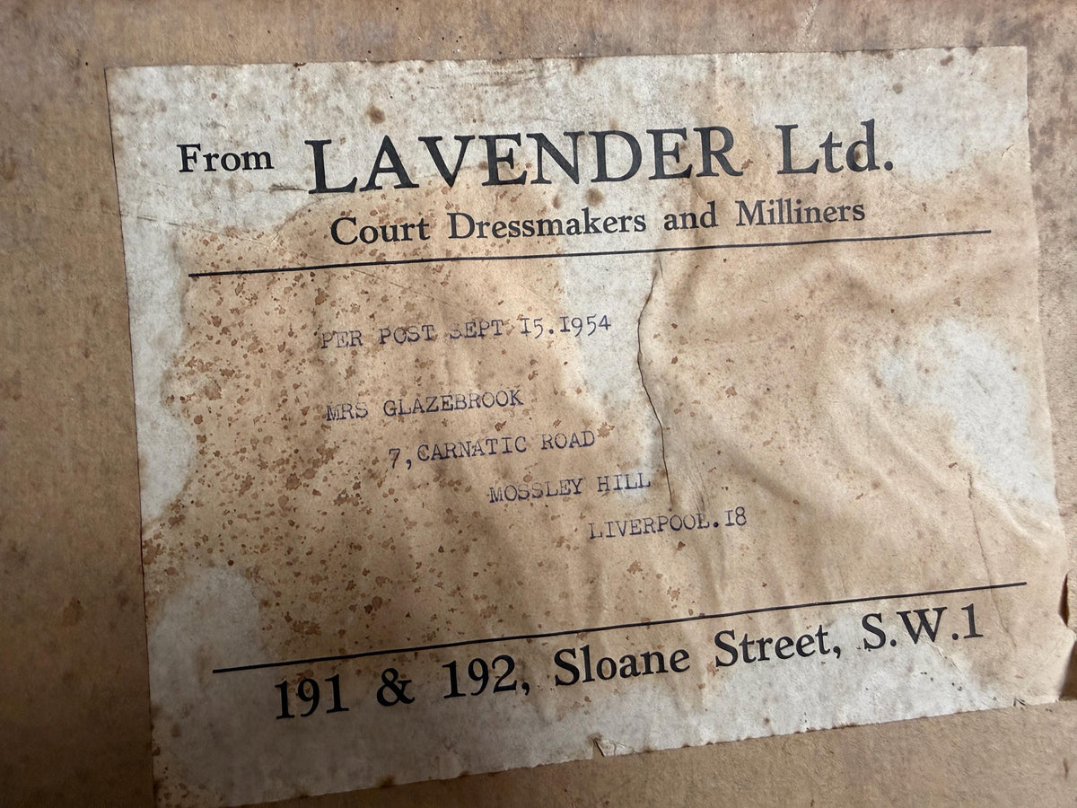 Vintage Lavender Ltd Court Dressmakers Box | Dated 15th September 1954 | Original Sloane Street Packaging | Fashion Ephemera