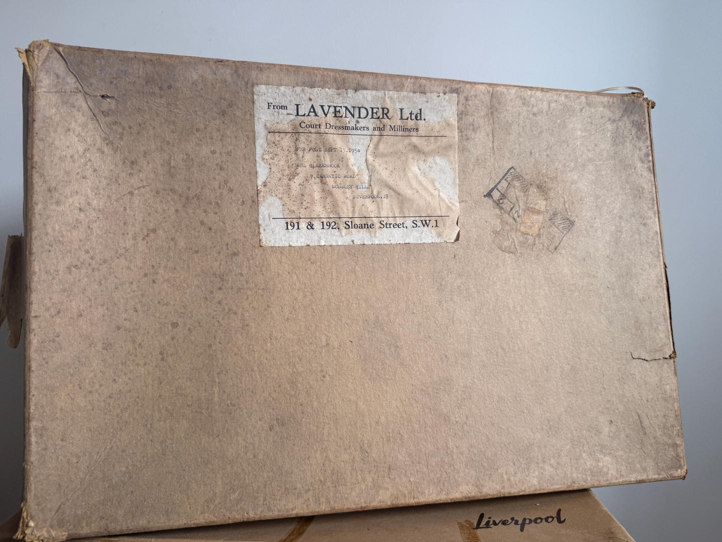 Vintage Lavender Ltd Court Dressmakers Box | Dated 15th September 1954 | Original Sloane Street Packaging | Fashion Ephemera