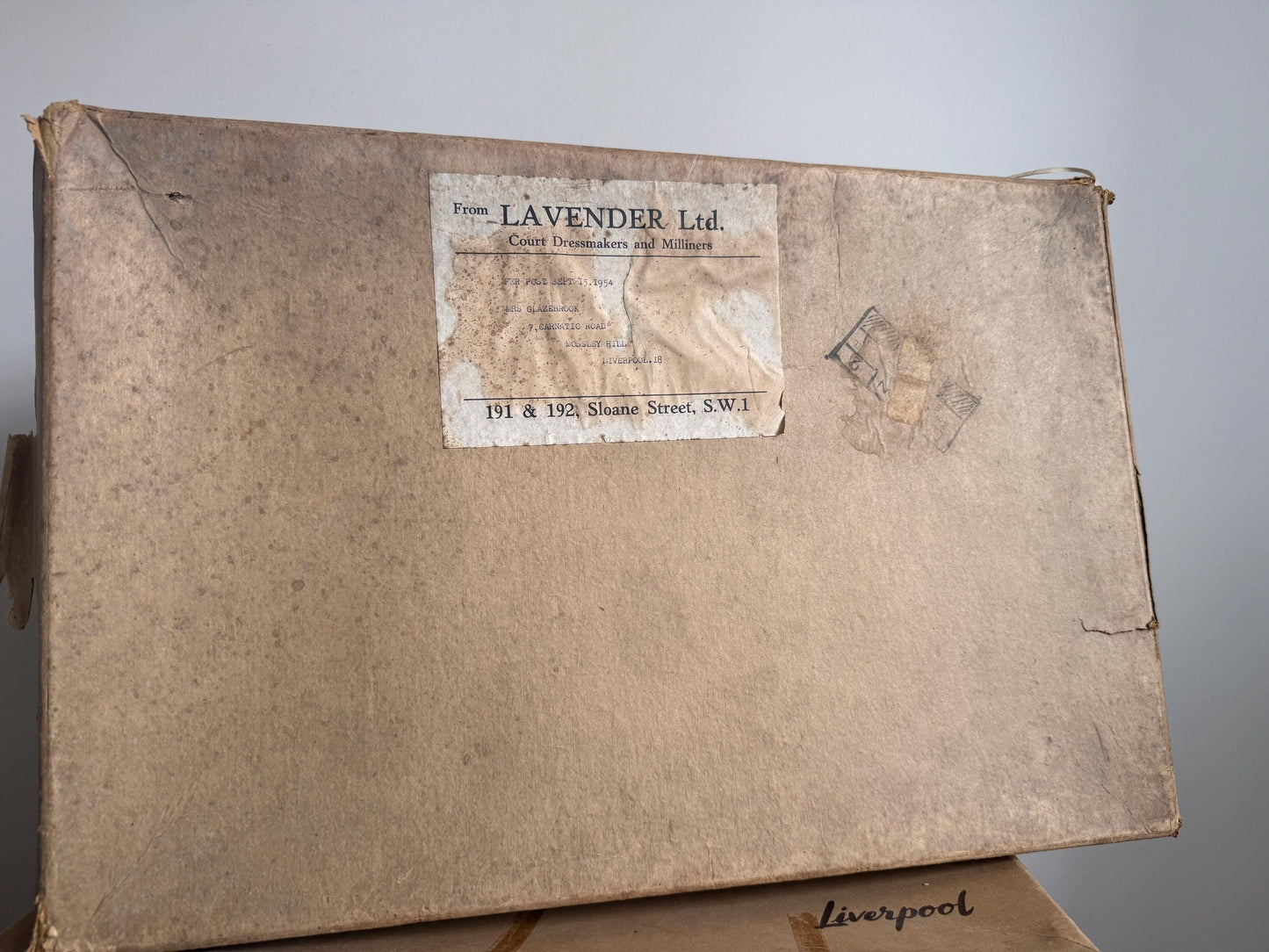 Vintage Lavender Ltd Court Dressmakers Box | Dated 15th September 1954 | Original Sloane Street Packaging | Fashion Ephemera