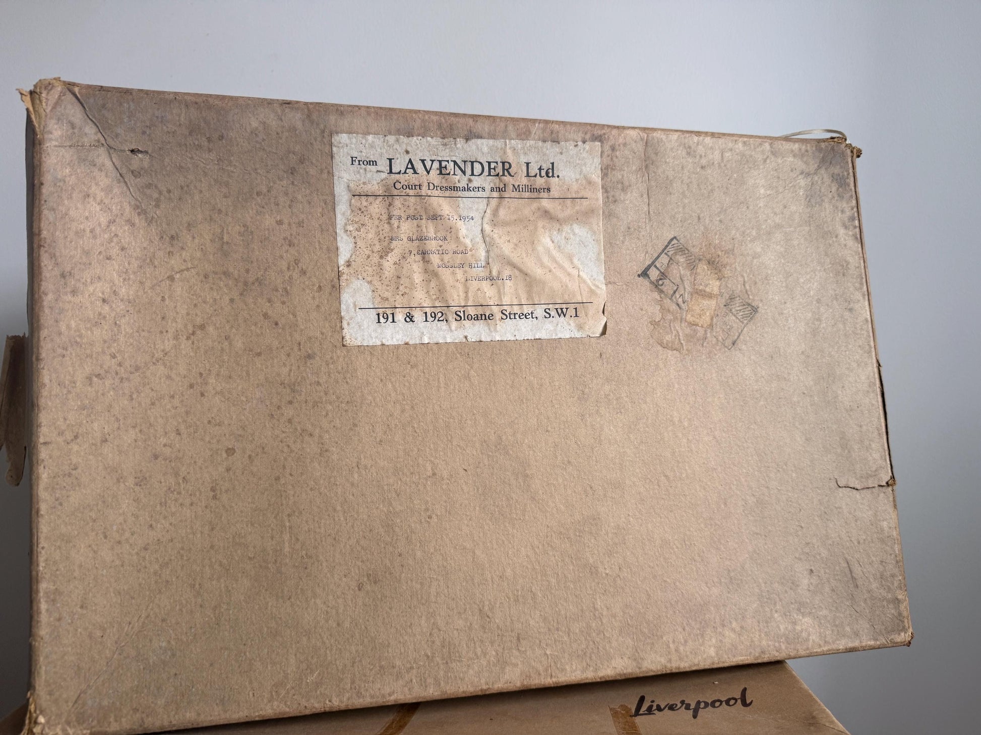 Vintage Lavender Ltd Court Dressmakers Box | Dated 15th September 1954 | Original Sloane Street Packaging | Fashion Ephemera
