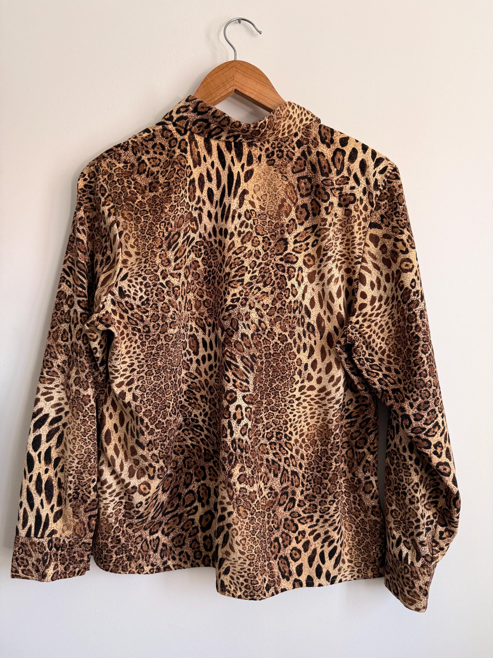 Vintage Leopard Print Blouse 90s Animal Print Shirt Safari Print Button Up Top Women's Long Sleeve Vintage Blouse Neutral Leopard Shirt