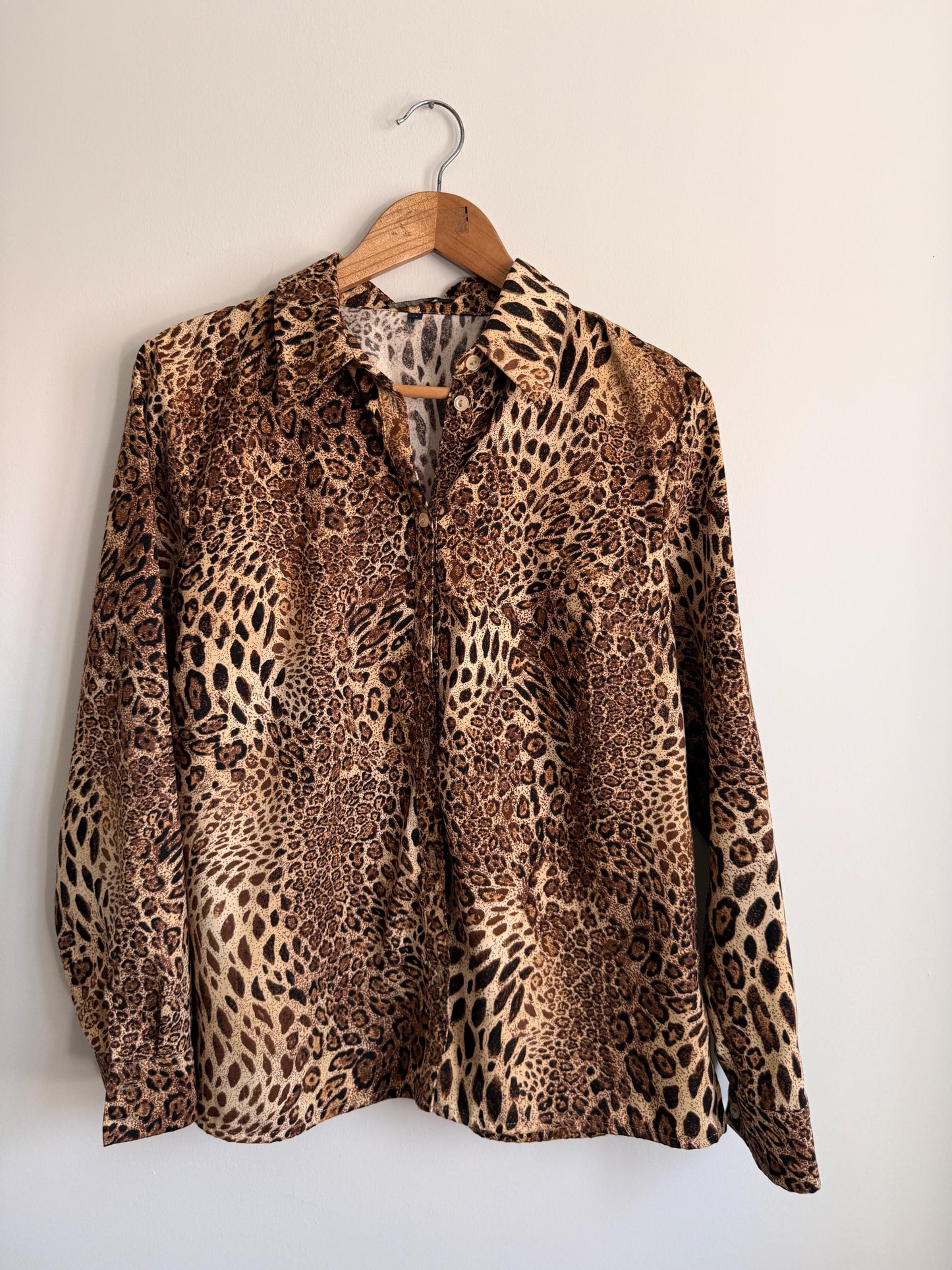 Vintage Leopard Print Blouse 90s Animal Print Shirt Safari Print Button Up Top Women's Long Sleeve Vintage Blouse Neutral Leopard Shirt