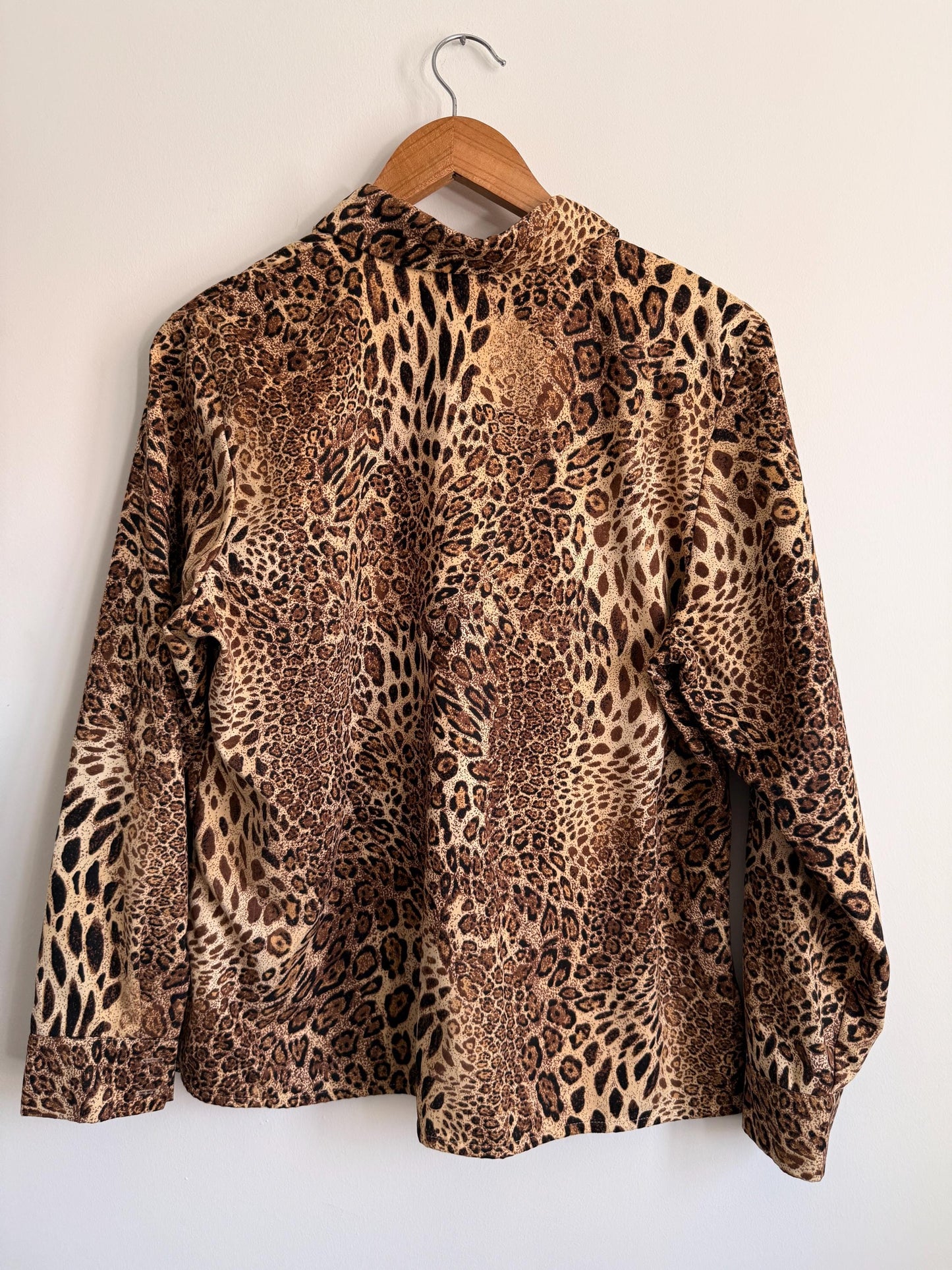 Vintage Leopard Print Blouse 90s Animal Print Shirt Safari Print Button Up Top Women's Long Sleeve Vintage Blouse Neutral Leopard Shirt