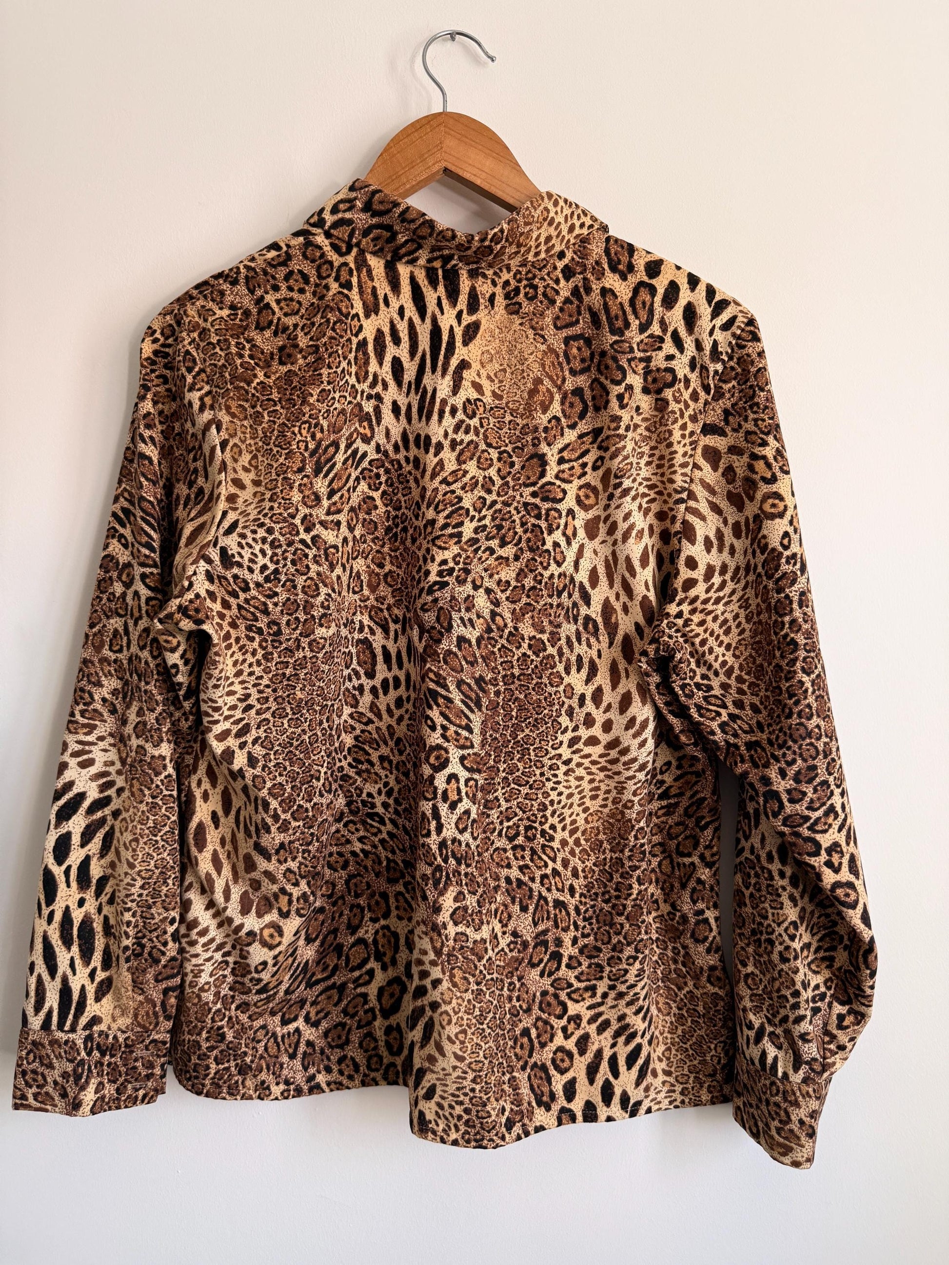 Vintage Leopard Print Blouse 90s Animal Print Shirt Safari Print Button Up Top Women's Long Sleeve Vintage Blouse Neutral Leopard Shirt