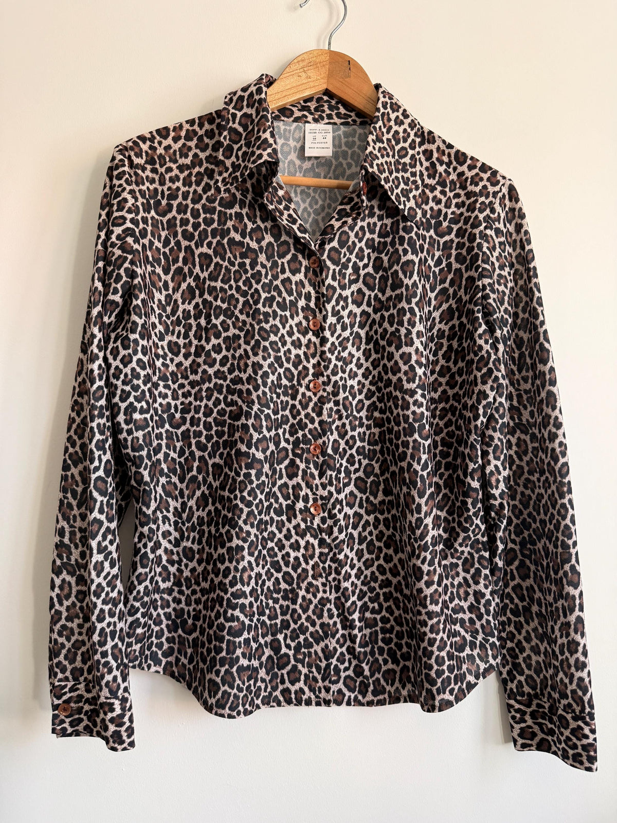 Vintage Leopard Print Shirt | Animal Print Blouse | 90s Button Up Top | Safari Chic Blouse | Brown Leopard Shirt | UK 12
