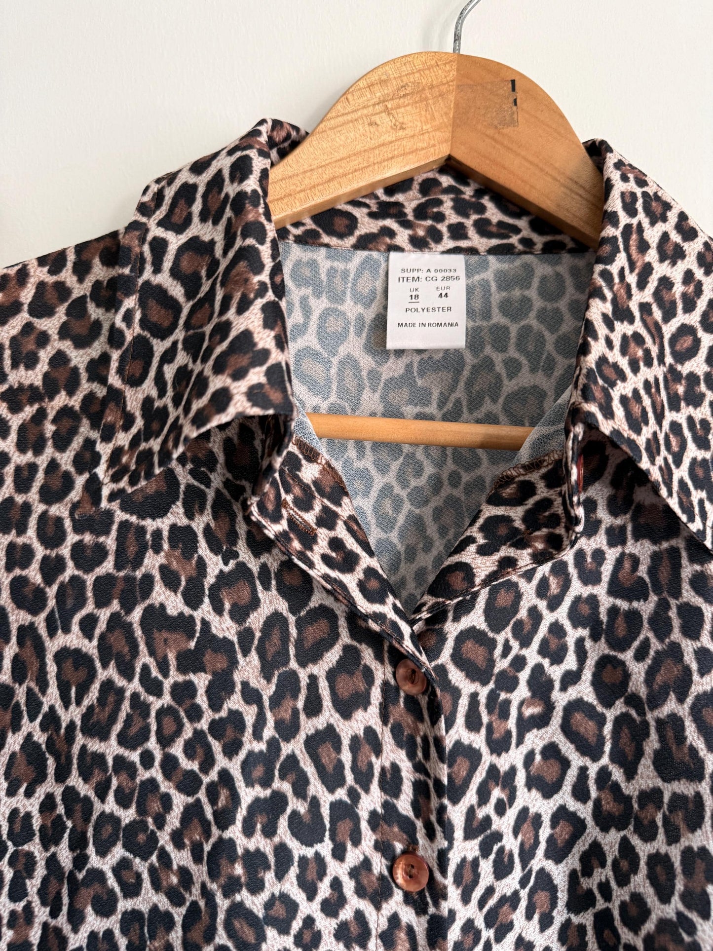 Vintage Leopard Print Shirt | Animal Print Blouse | 90s Button Up Top | Safari Chic Blouse | Brown Leopard Shirt | UK 12