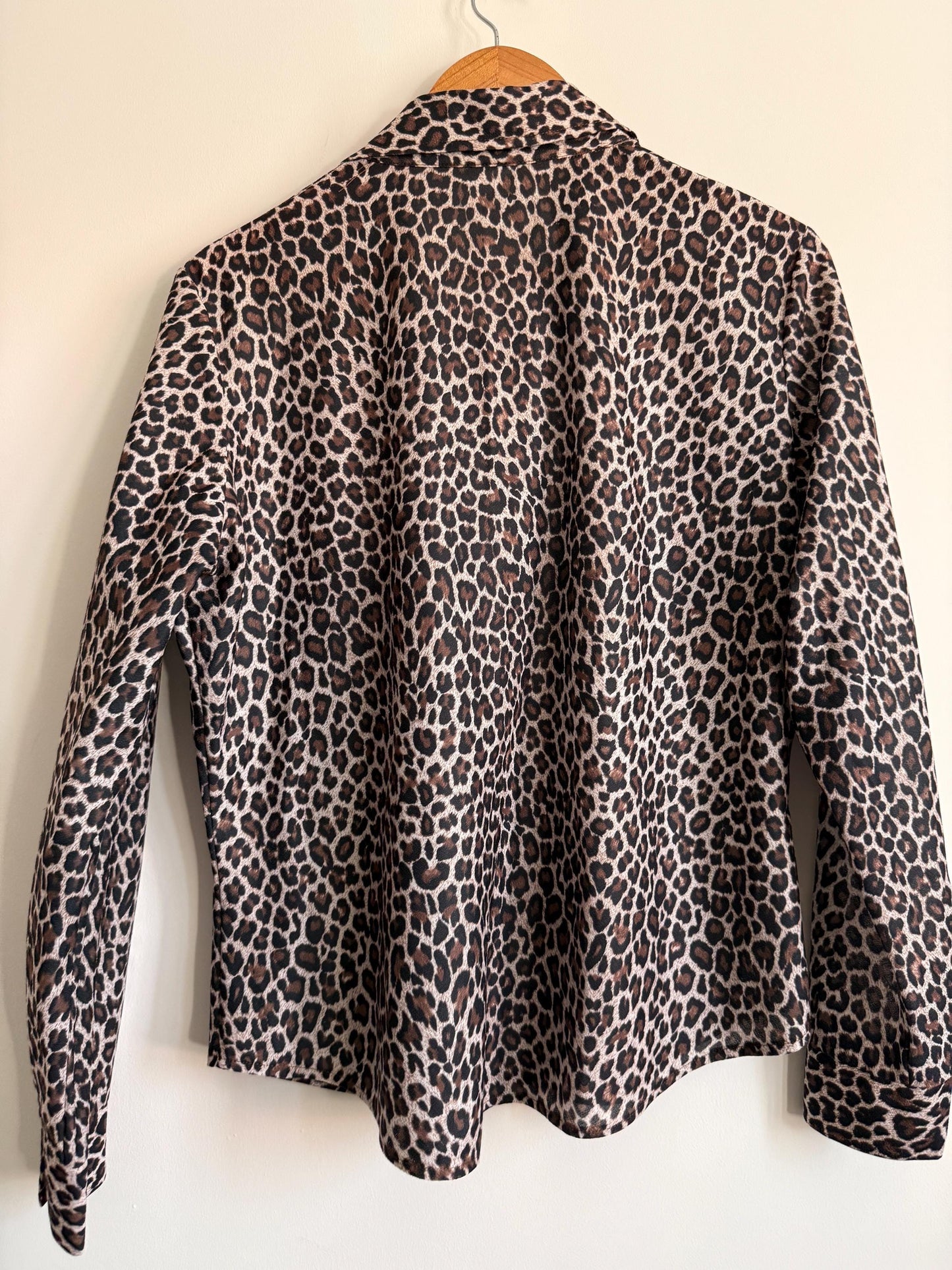 Vintage Leopard Print Shirt | Animal Print Blouse | 90s Button Up Top | Safari Chic Blouse | Brown Leopard Shirt | UK 12