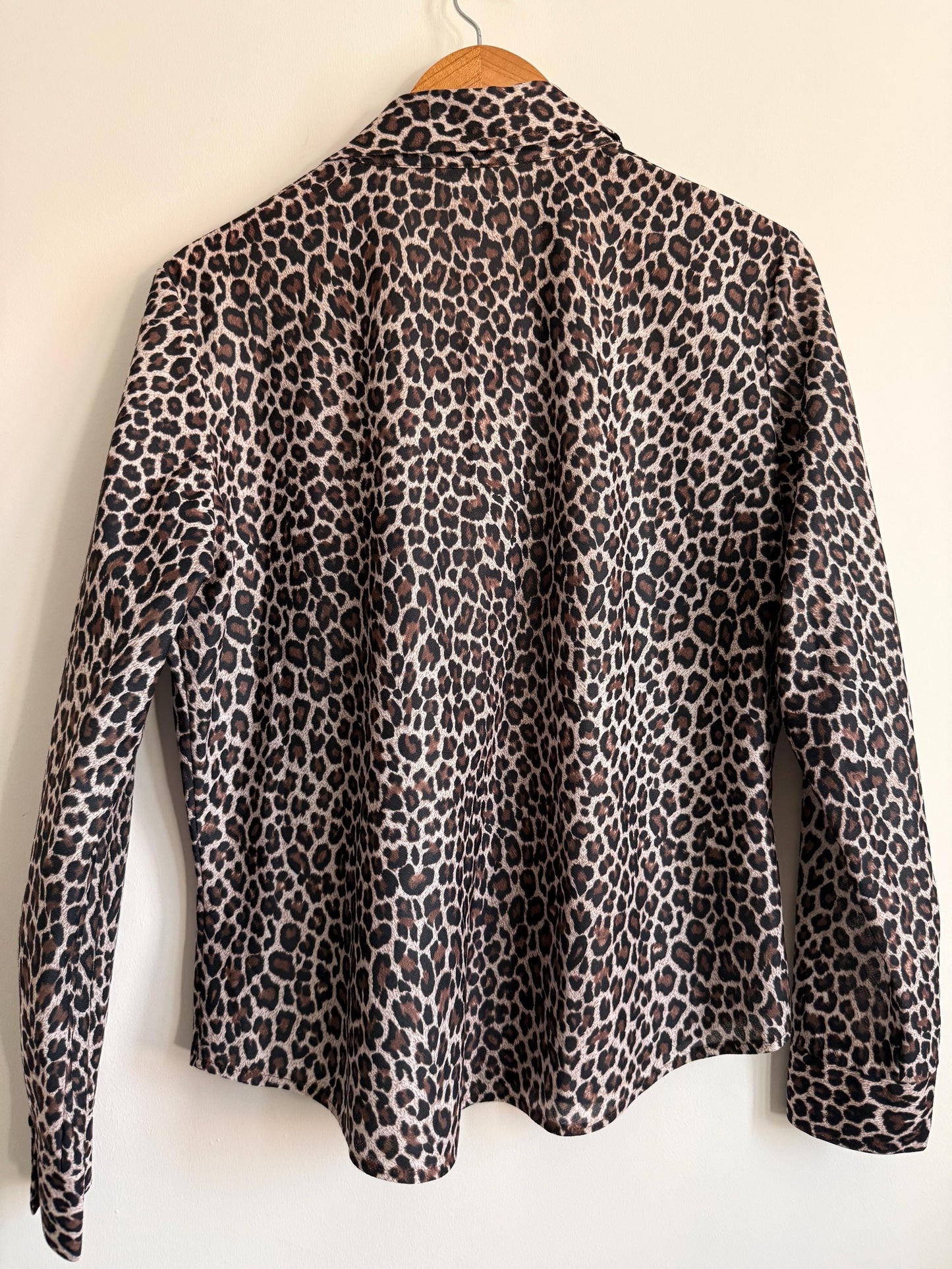 Vintage Leopard Print Shirt | Animal Print Blouse | 90s Button Up Top | Safari Chic Blouse | Brown Leopard Shirt | UK 12