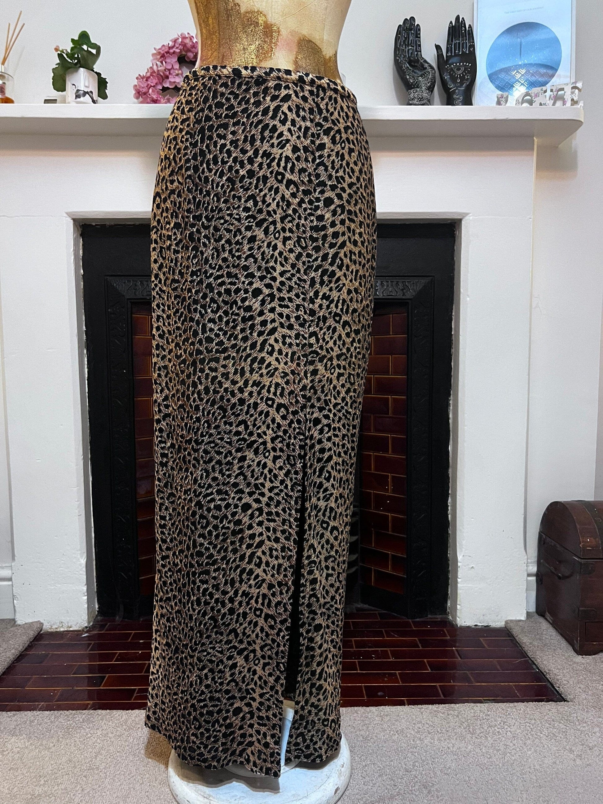 Vintage Leopard Print Split stretch Maxi Skirt - Leopard Maxi Split Skirt UK8-10