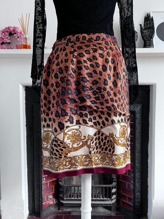 Vintage Leopard Print Wrap Skirt - Nieman Marcus Leopard Scarf Skirt 100% Silk