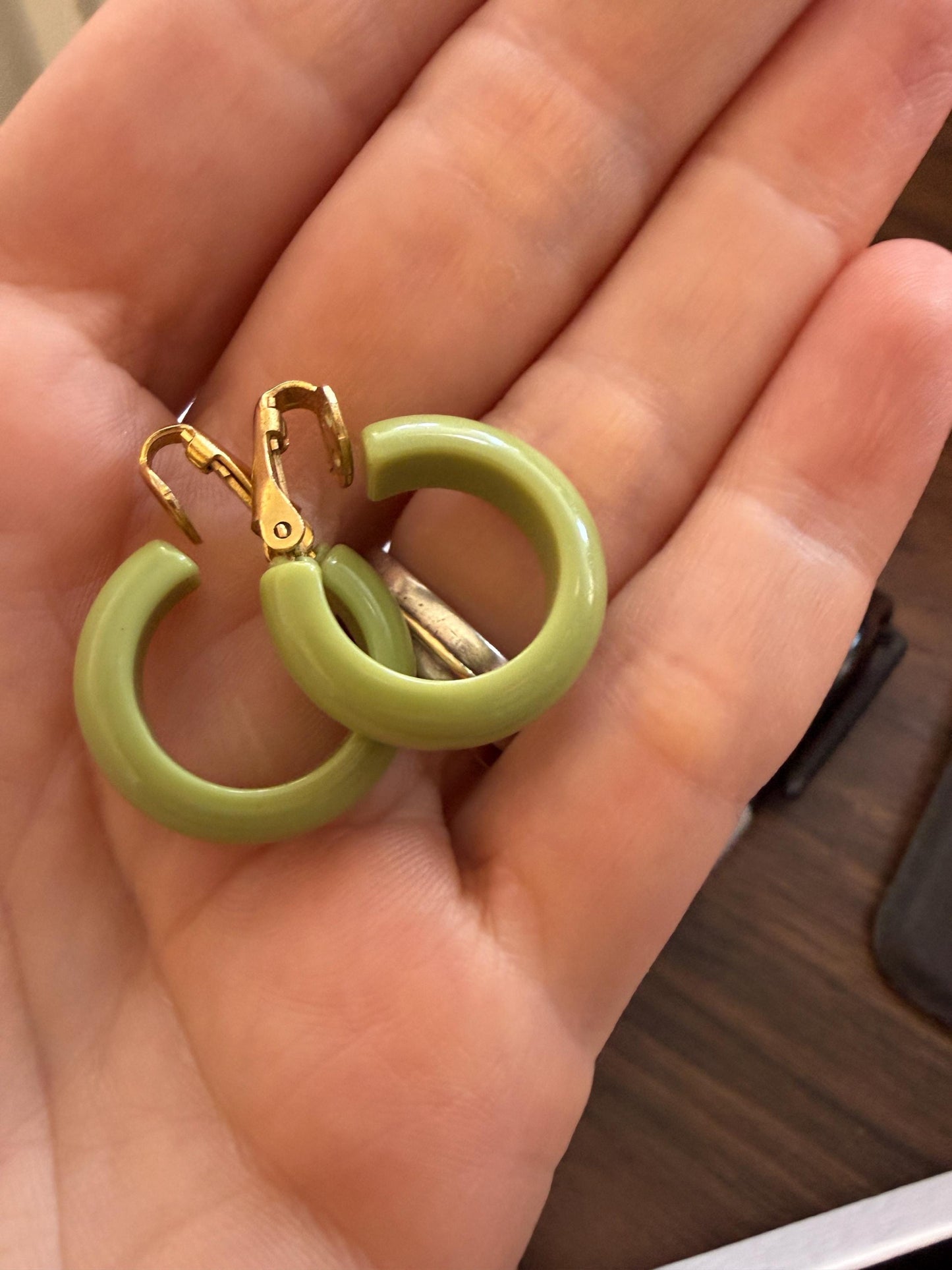 Vintage Lime Green Hoop Earrings, Chunky Clip On Earrings, Retro Plastic Hoops, Mod Costume Jewellery