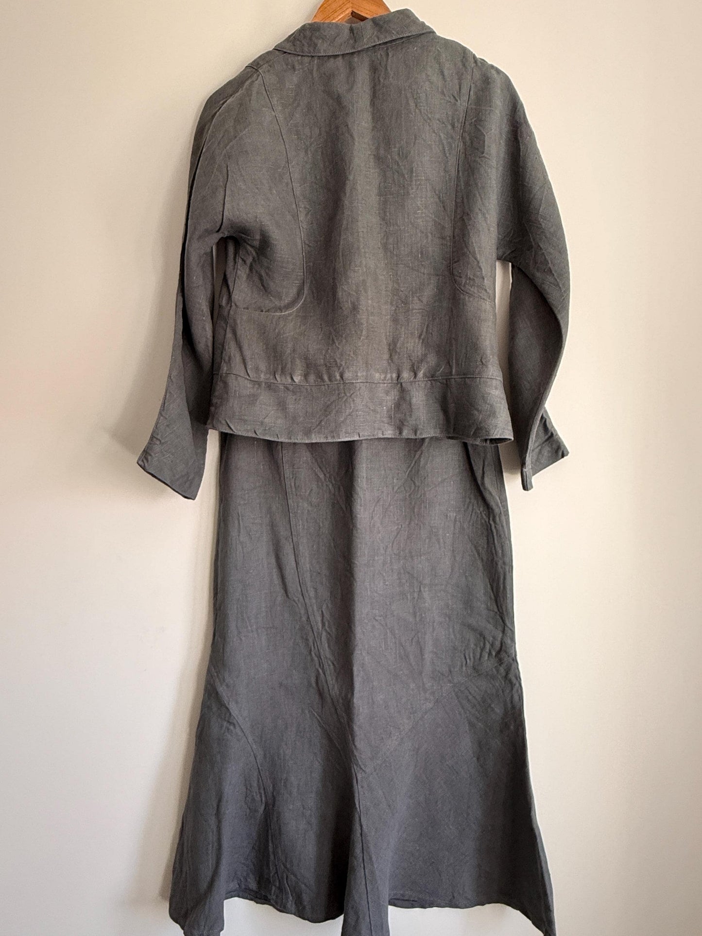 Vintage Linen Skirt Suit UK 10-12 | Shepard's Linen Clothing | 2 Piece Grey Linen Set | Minimalist Jacket & Maxi Skirt | Cottagecore