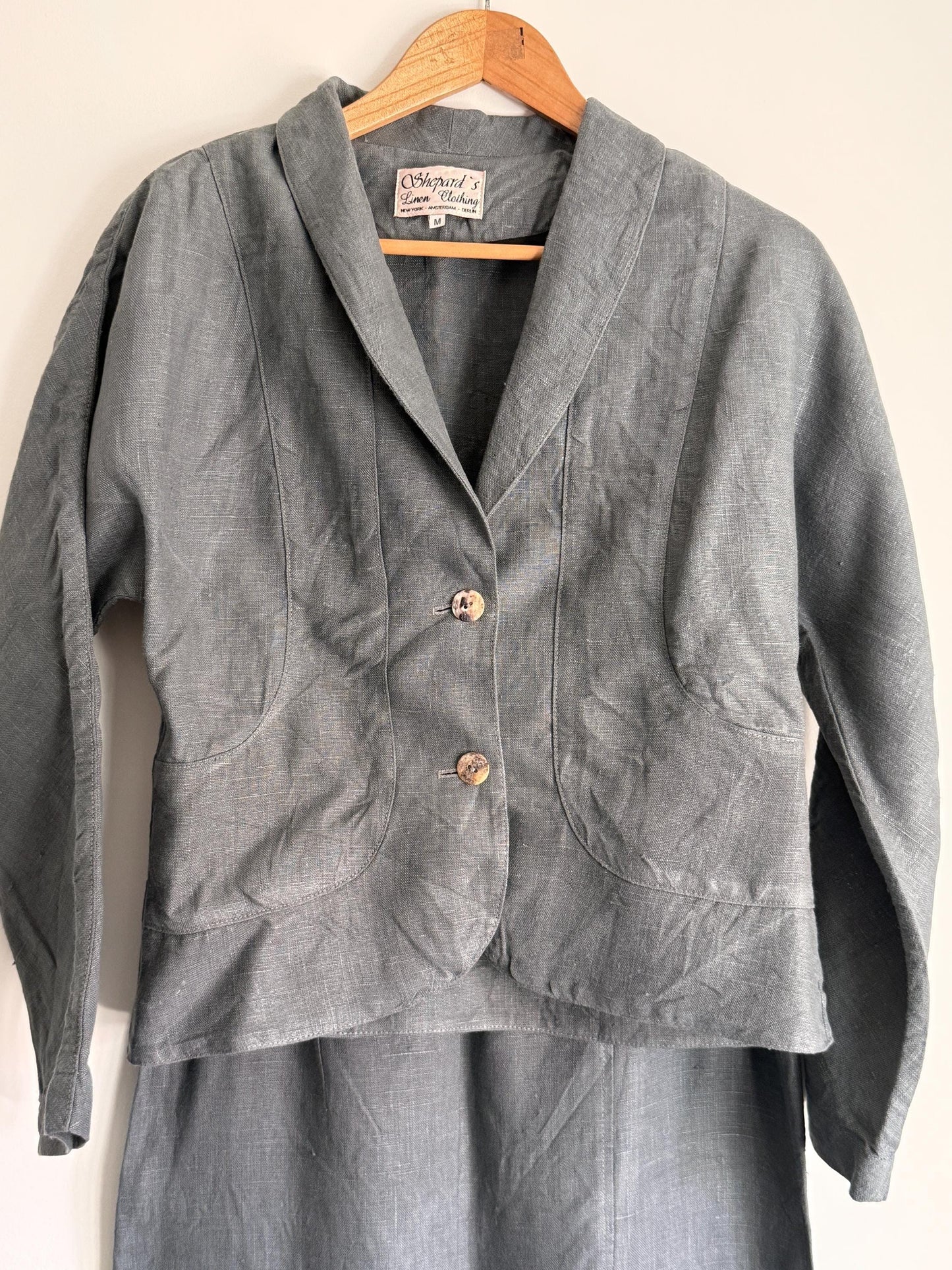 Vintage Linen Skirt Suit UK 10-12 | Shepard's Linen Clothing | 2 Piece Grey Linen Set | Minimalist Jacket & Maxi Skirt | Cottagecore
