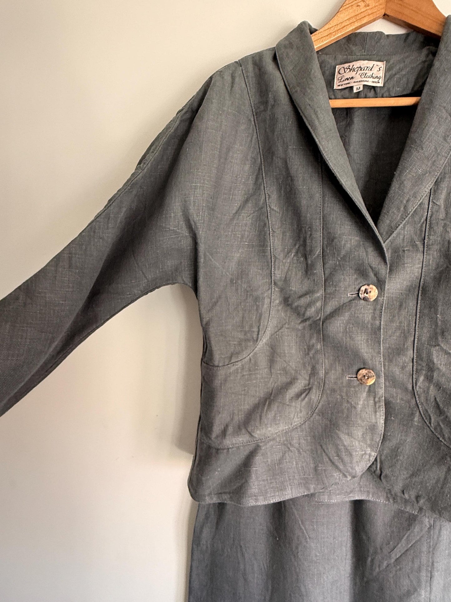 Vintage Linen Skirt Suit UK 10-12 | Shepard's Linen Clothing | 2 Piece Grey Linen Set | Minimalist Jacket & Maxi Skirt | Cottagecore