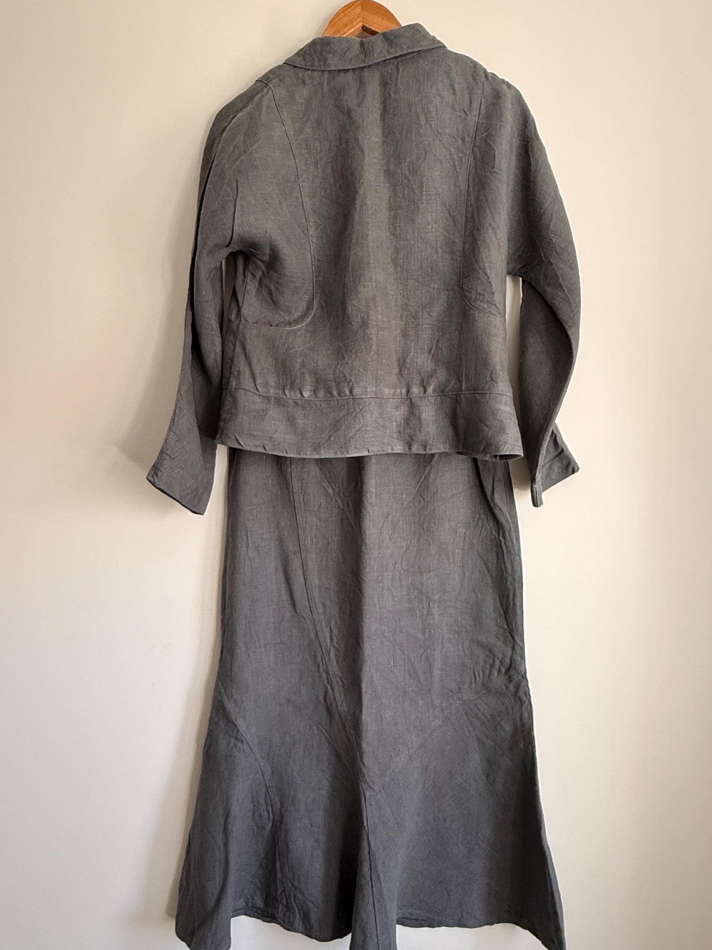 Vintage Linen Skirt Suit UK 10-12 | Shepard's Linen Clothing | 2 Piece Grey Linen Set | Minimalist Jacket & Maxi Skirt | Cottagecore