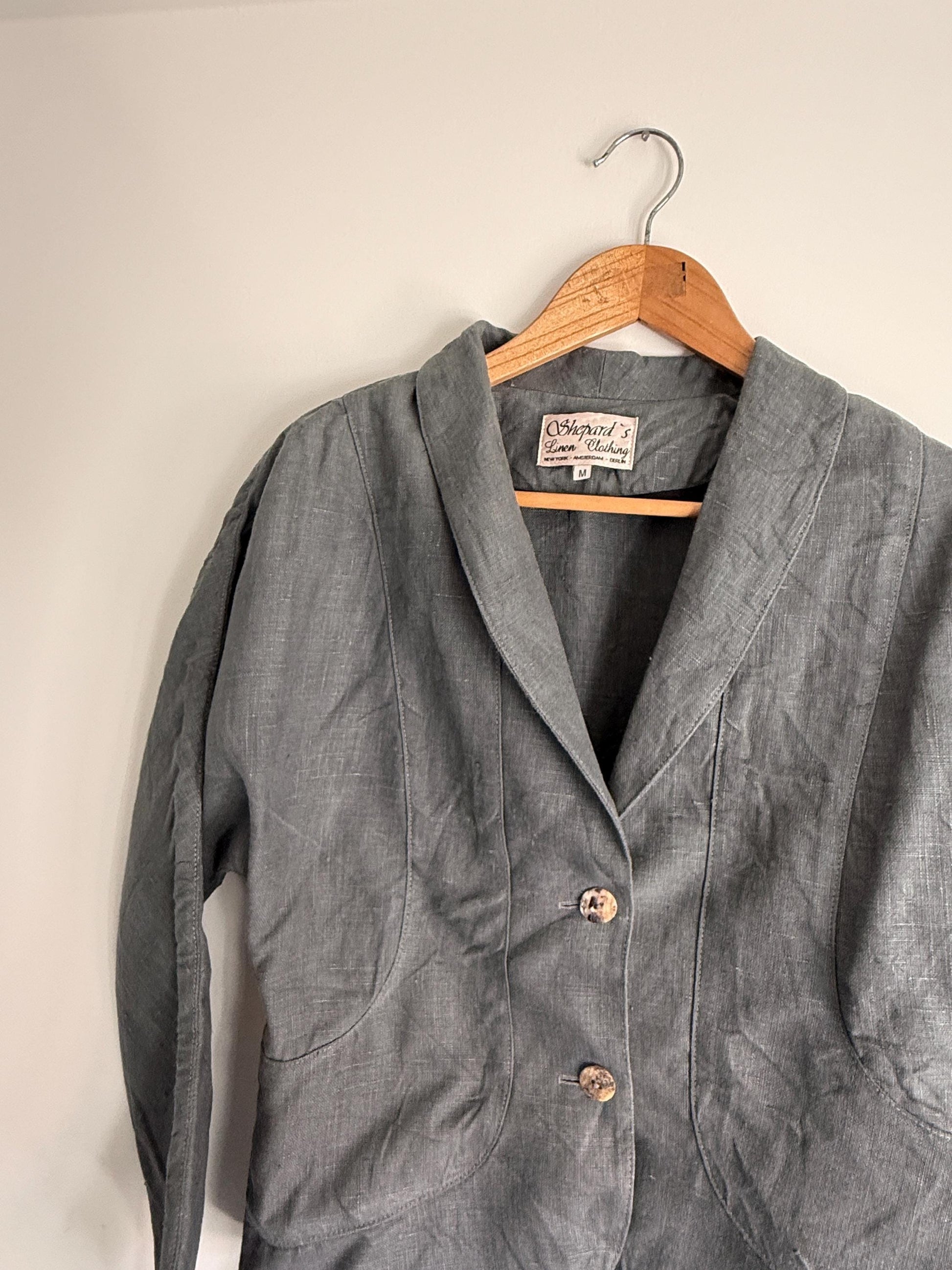 Vintage Linen Skirt Suit UK 10-12 | Shepard's Linen Clothing | 2 Piece Grey Linen Set | Minimalist Jacket & Maxi Skirt | Cottagecore