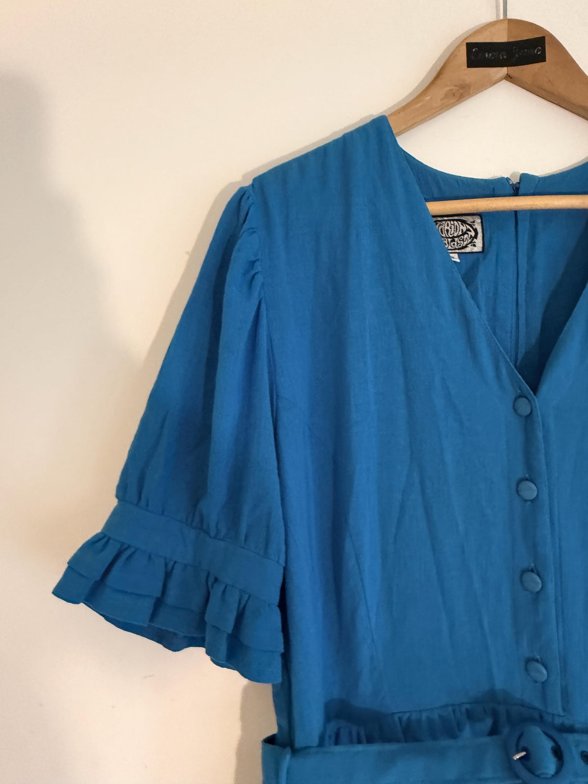 Vintage Marion Donaldson Blue Maxi Dress | 1970s–80s Ruffle Dress | Belted Size 12