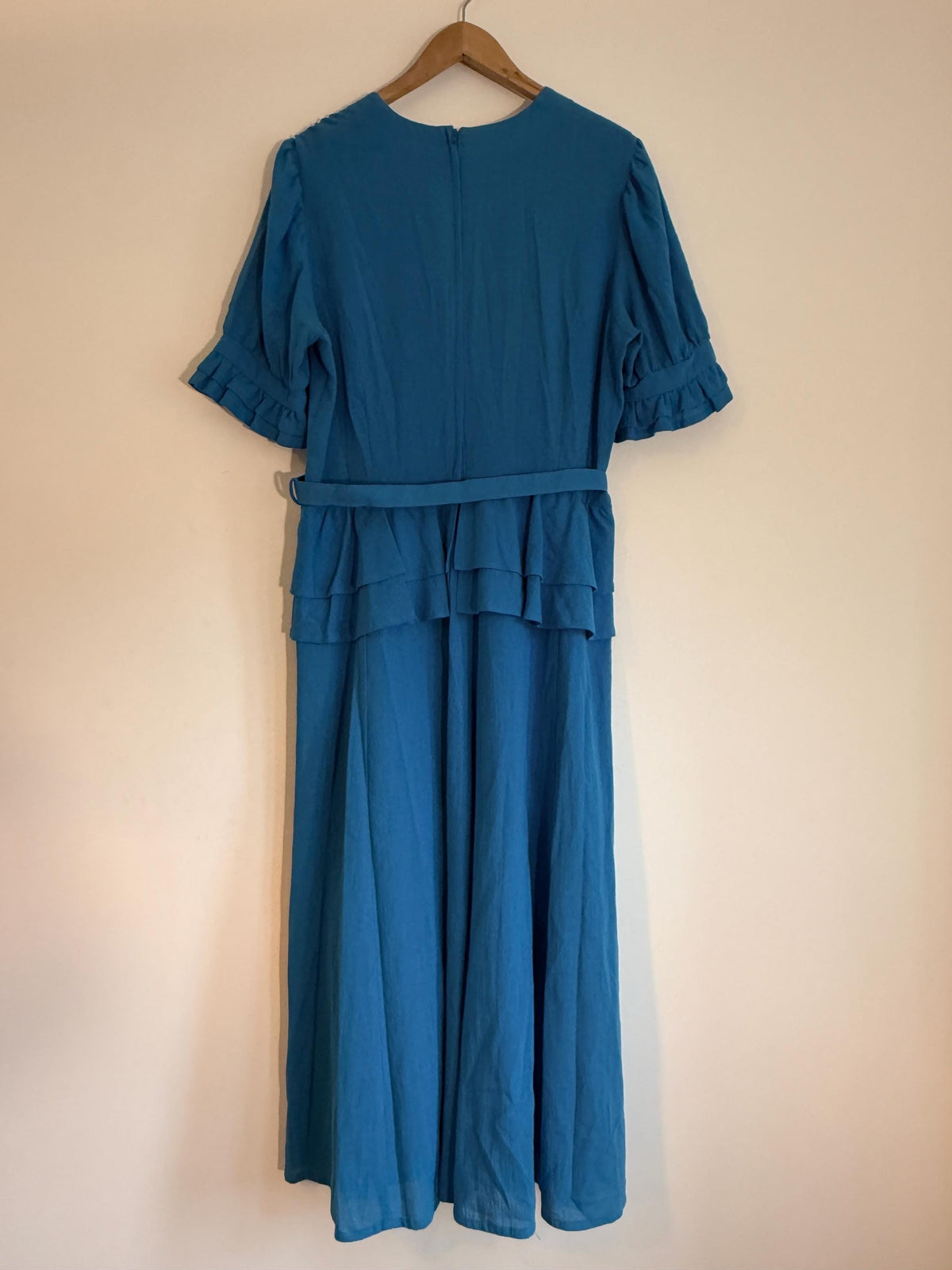 Vintage Marion Donaldson Blue Maxi Dress | 1970s–80s Ruffle Dress | Belted Size 12